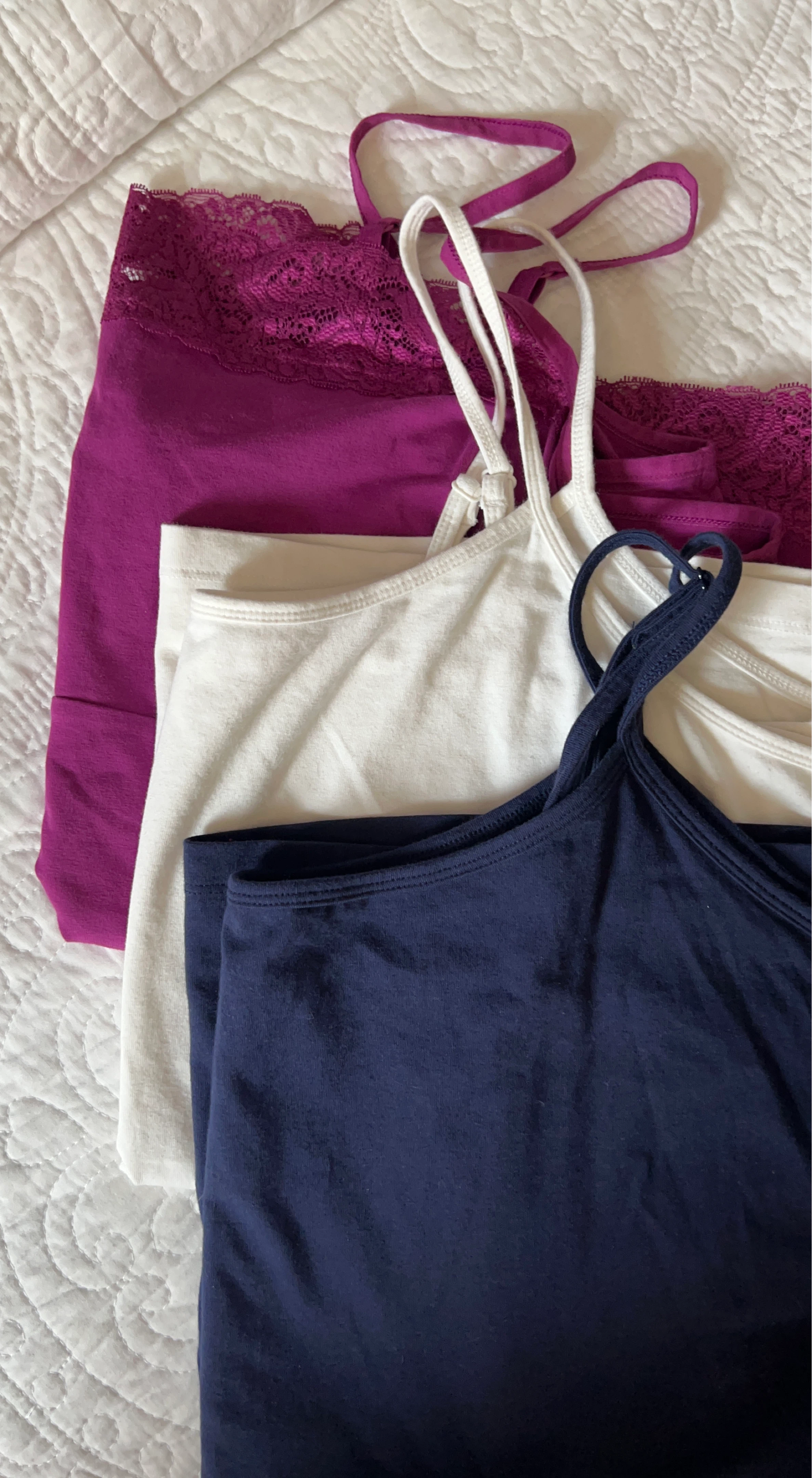 3 Camisoles - Purple, White, Navy