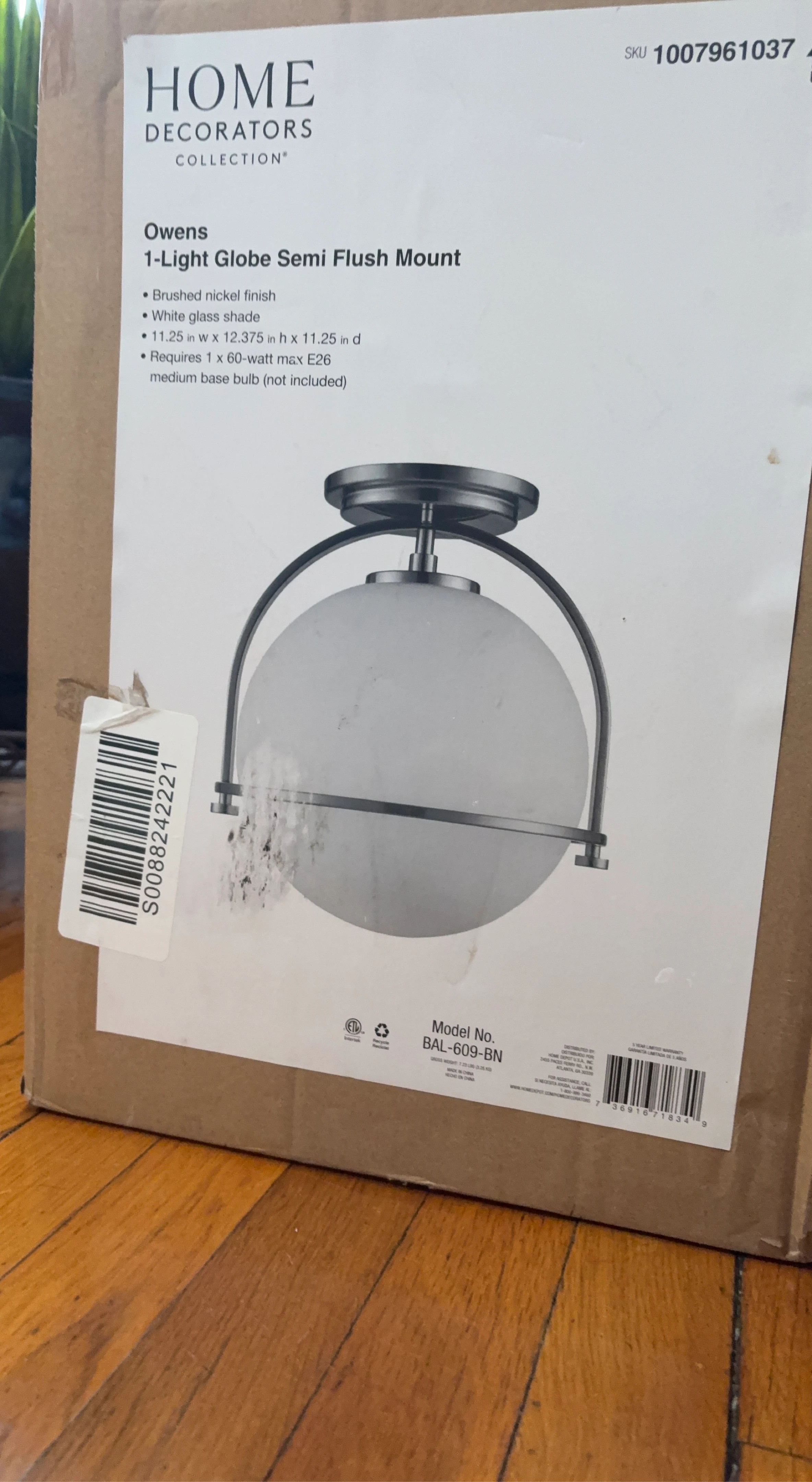 Home Decorators Collection Owens 1-Light Semi Flush Mount