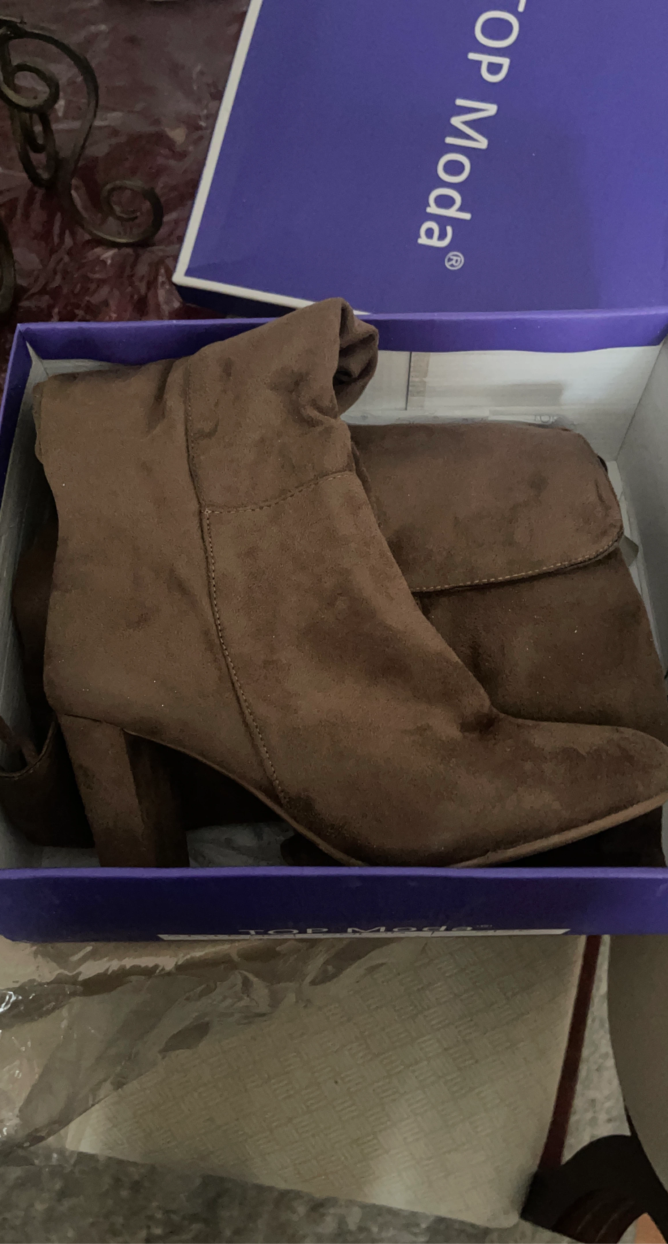 Top Moda Women's Brown Suede Block Heel Boots Size 7