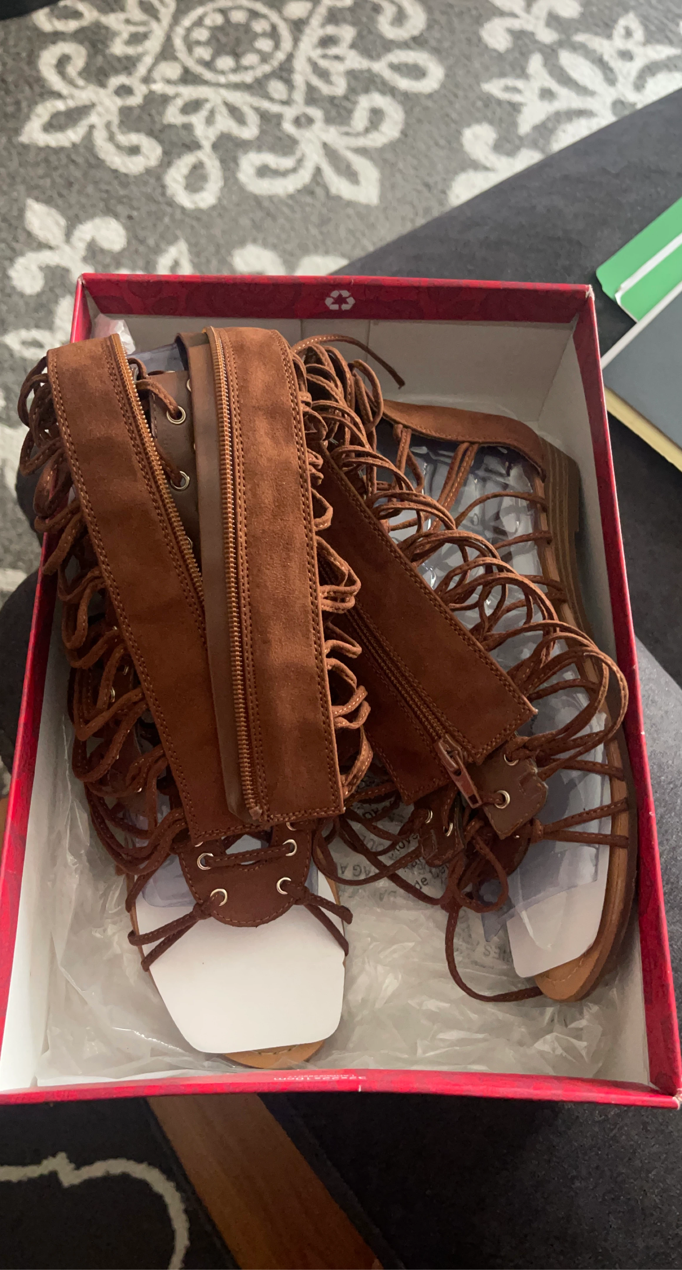 Brown Gladiator Sandals with Lace-up Detail