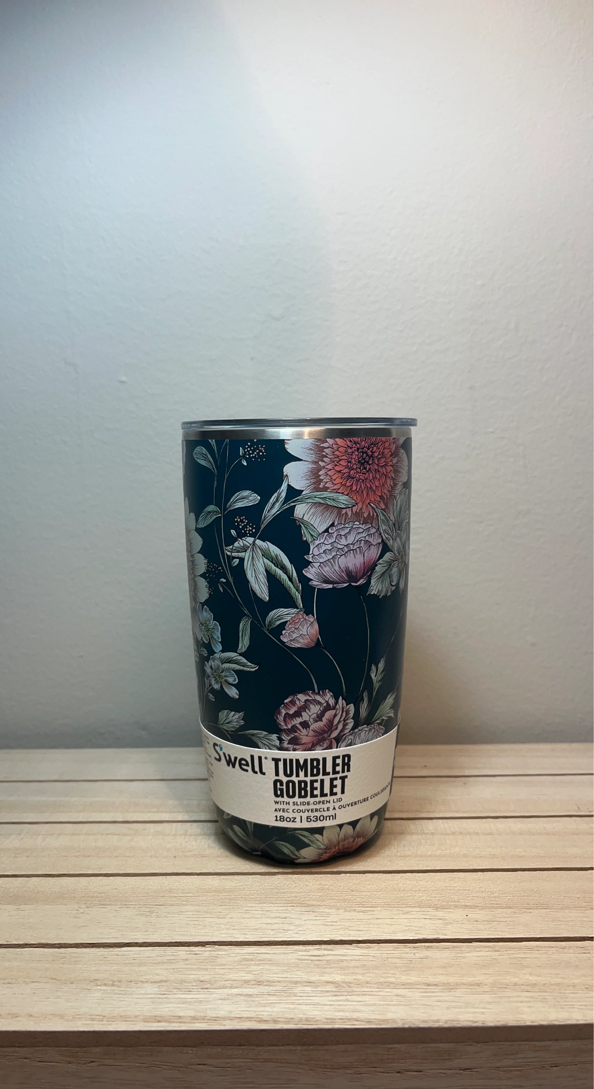 Floral Swell Tumbler Goblet 18oz w/ Slide Lid