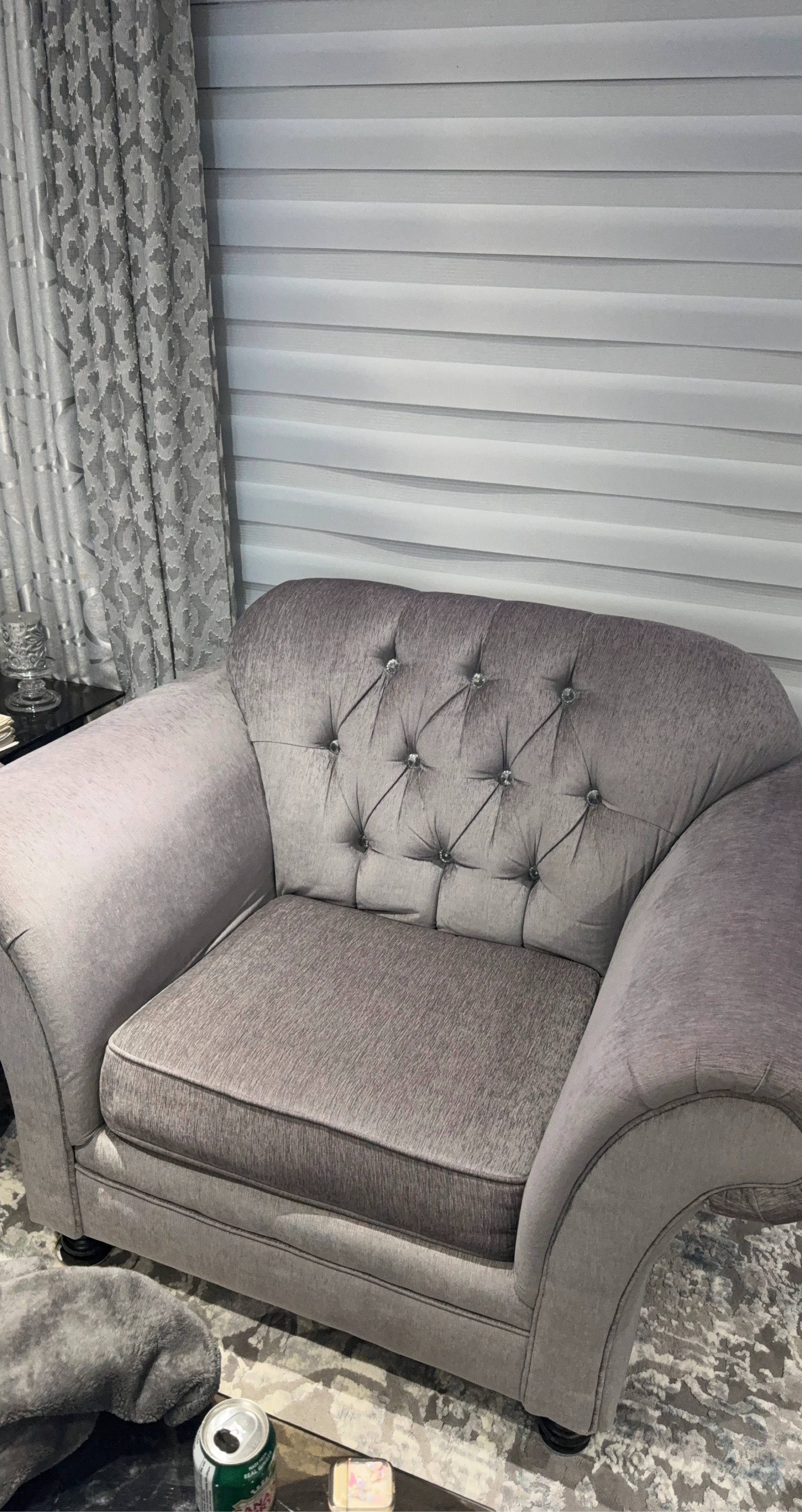 Tufted Grey Fabric Sofa Set