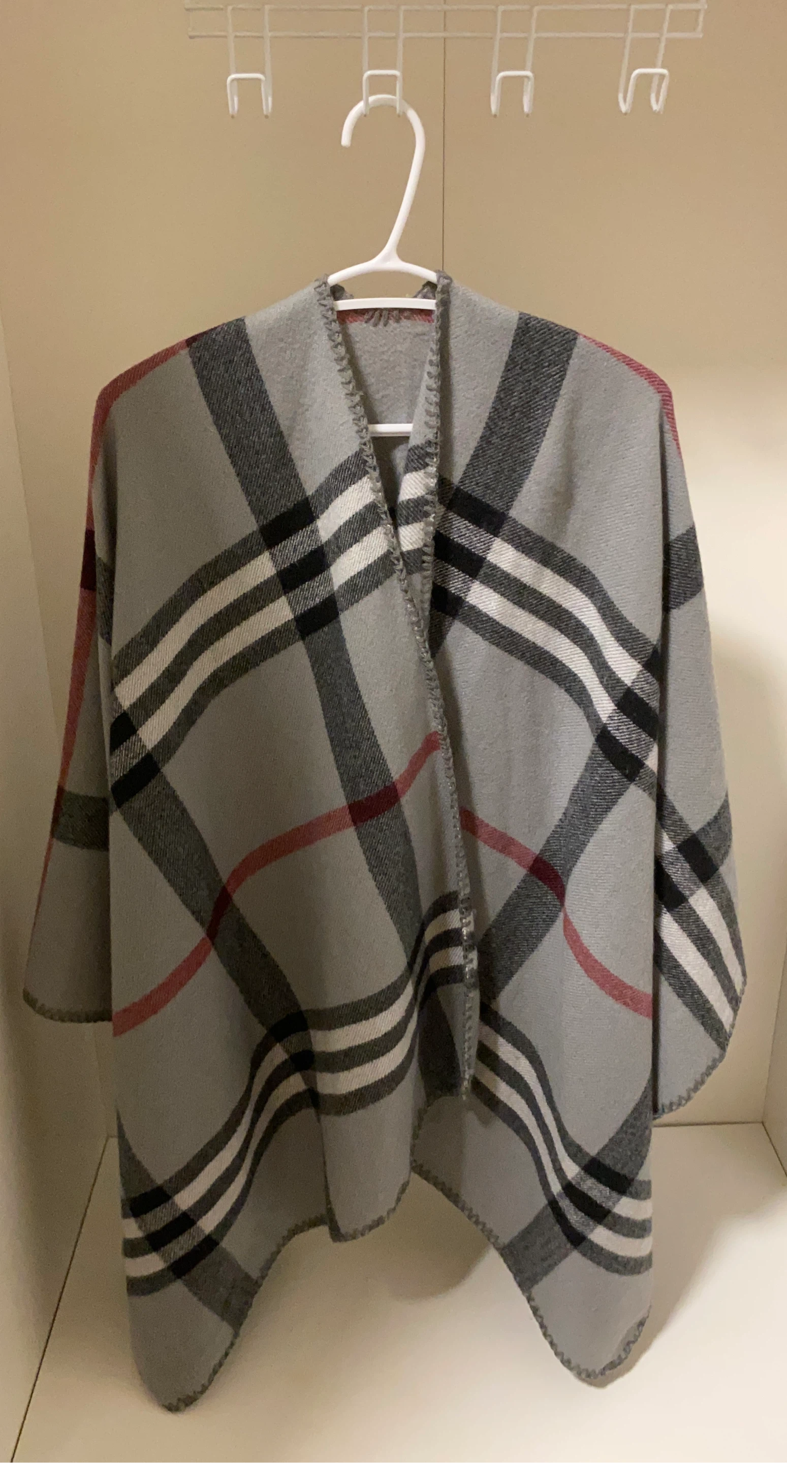 Grey Plaid Poncho Wrap