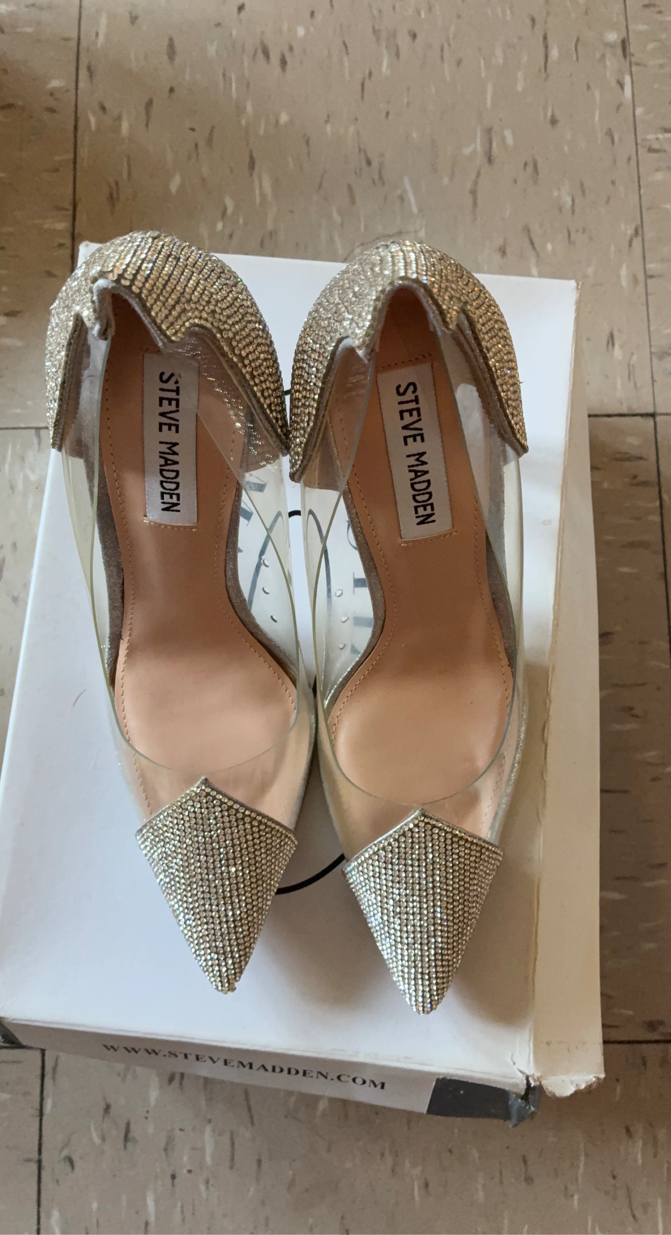 Steve Madden Crystal Embellished Clear Heels