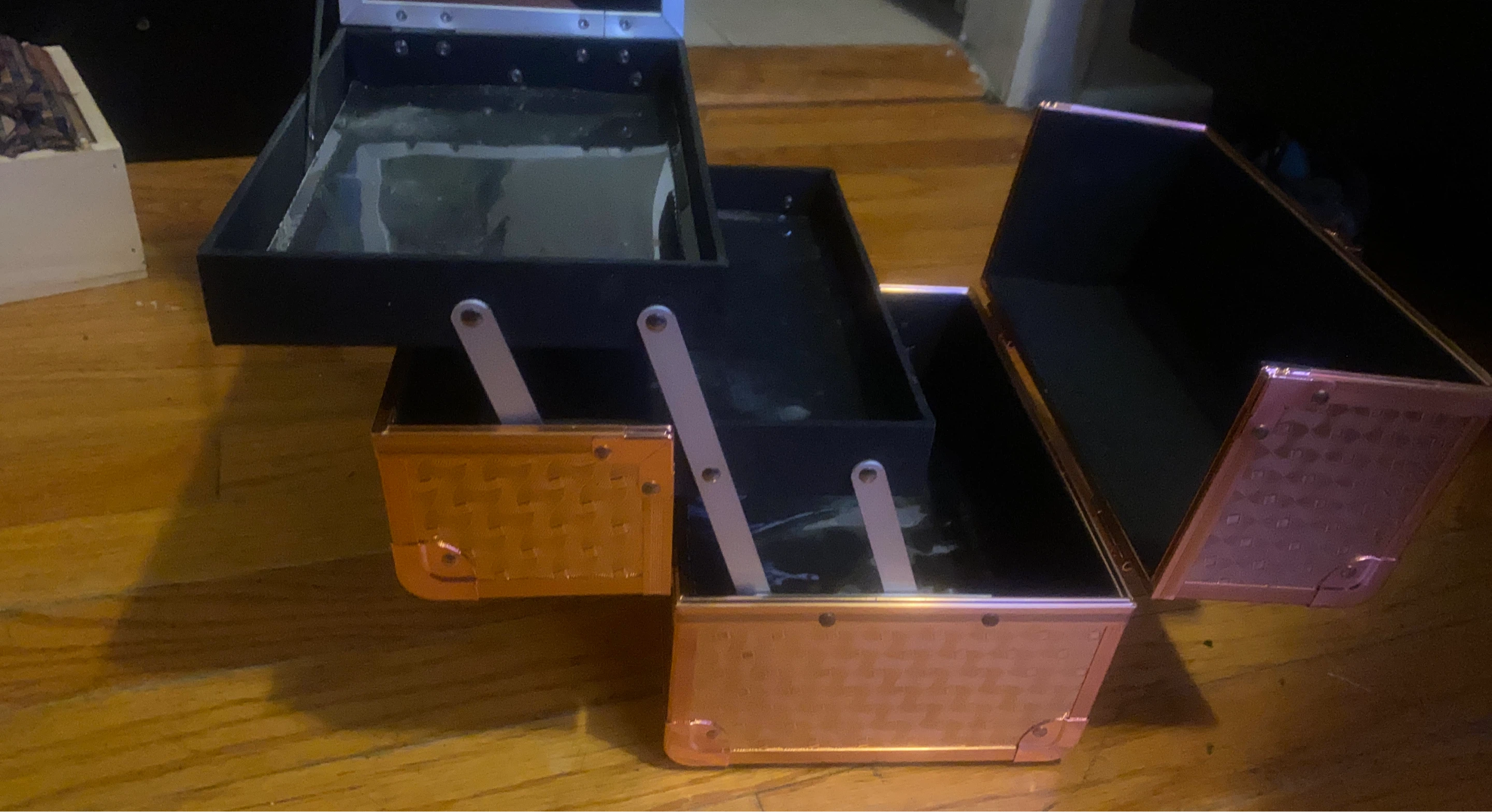 Rose Gold Makeup Train Case with Multiple Trays