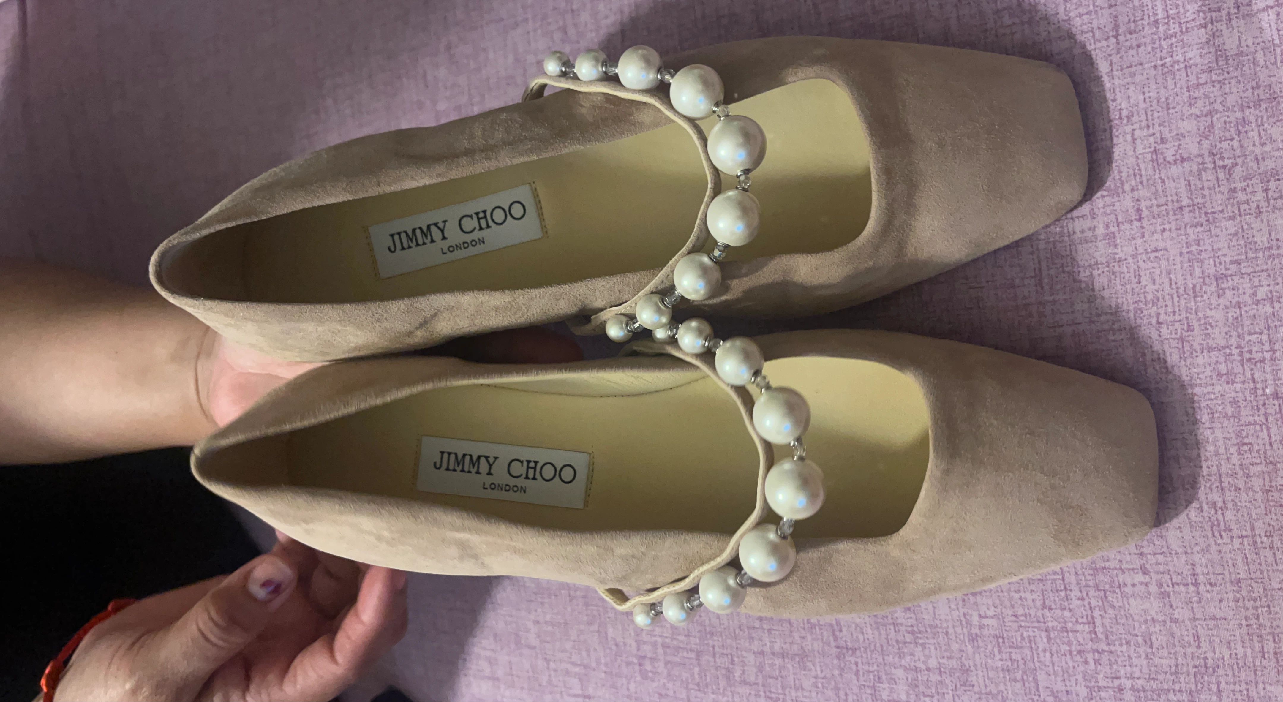 Jimmy Choo Suede Pearl Embellished Ballet Flats