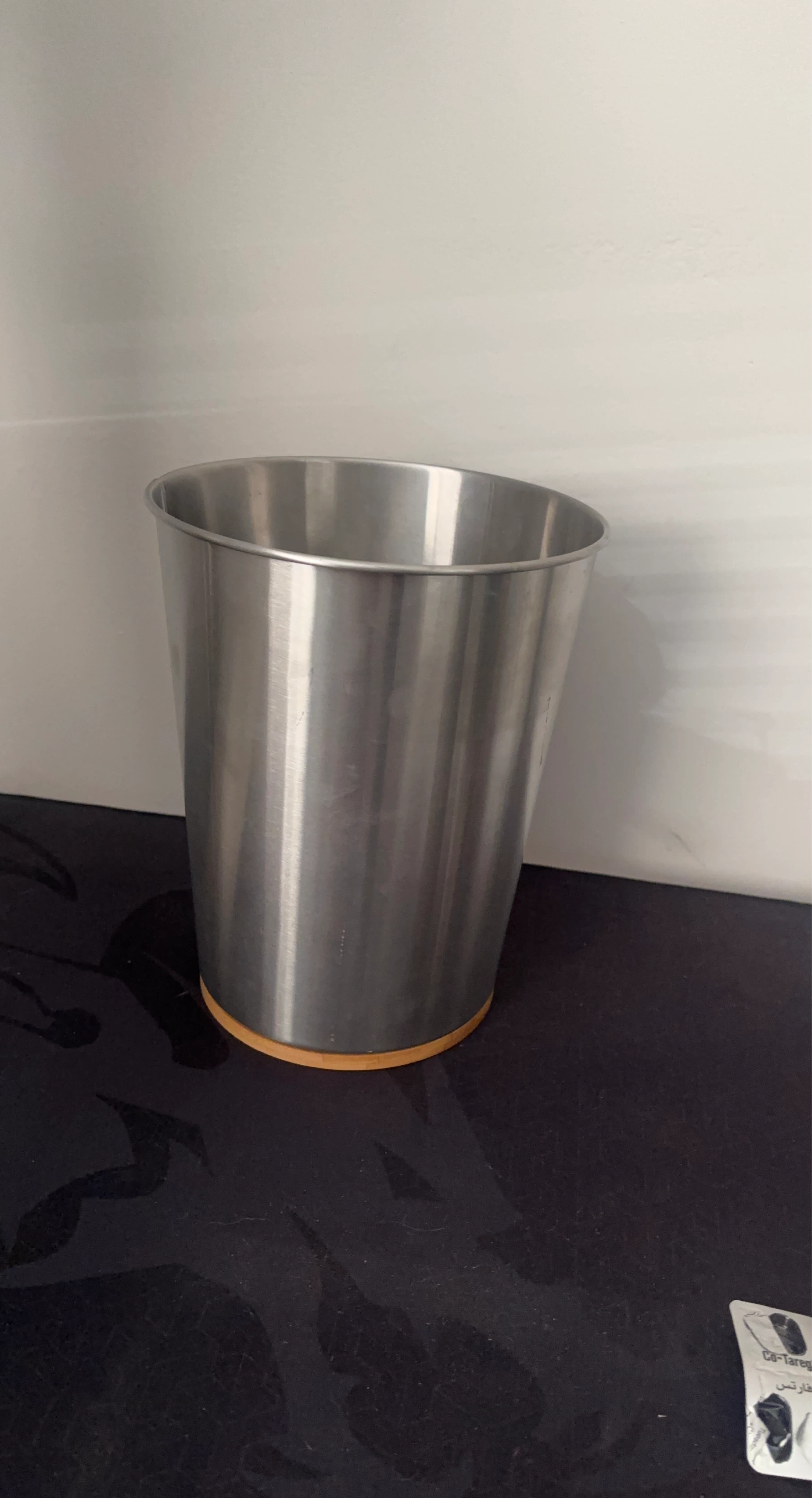 Stainless Steel Trash Can with Wood Base