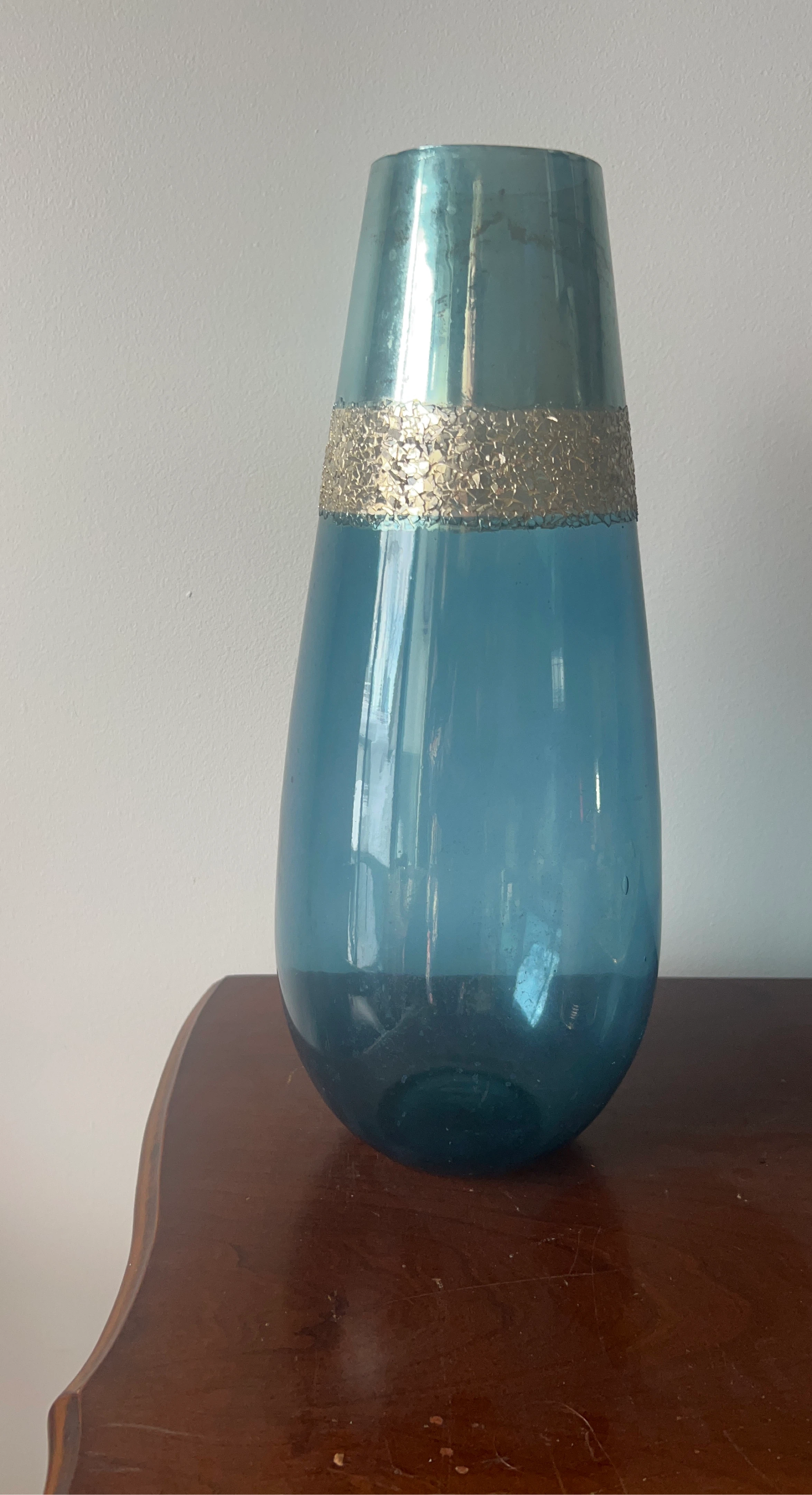 Blue Glass Vase with Gold Band