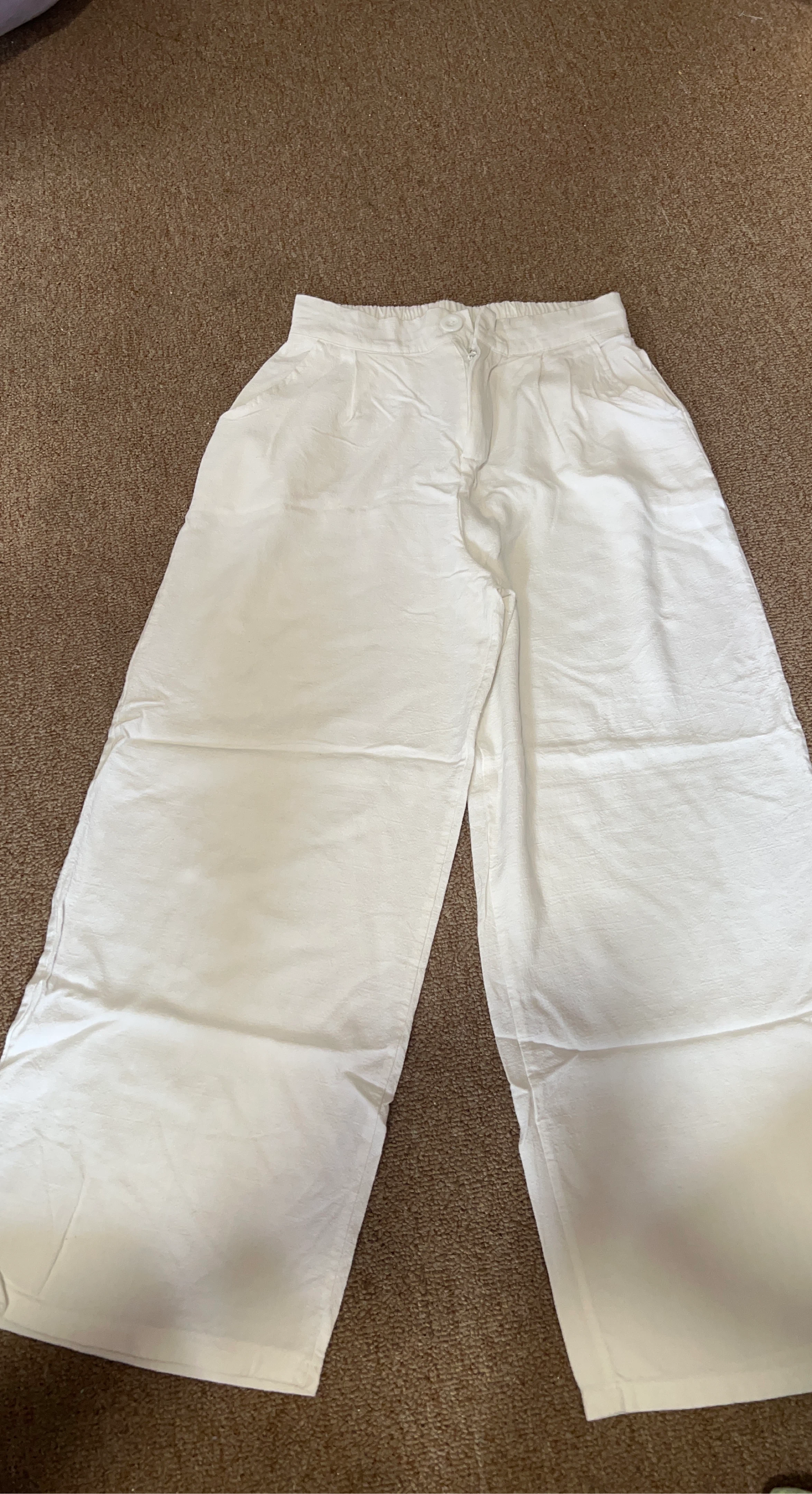 White Wide Leg linen cotton blend pant