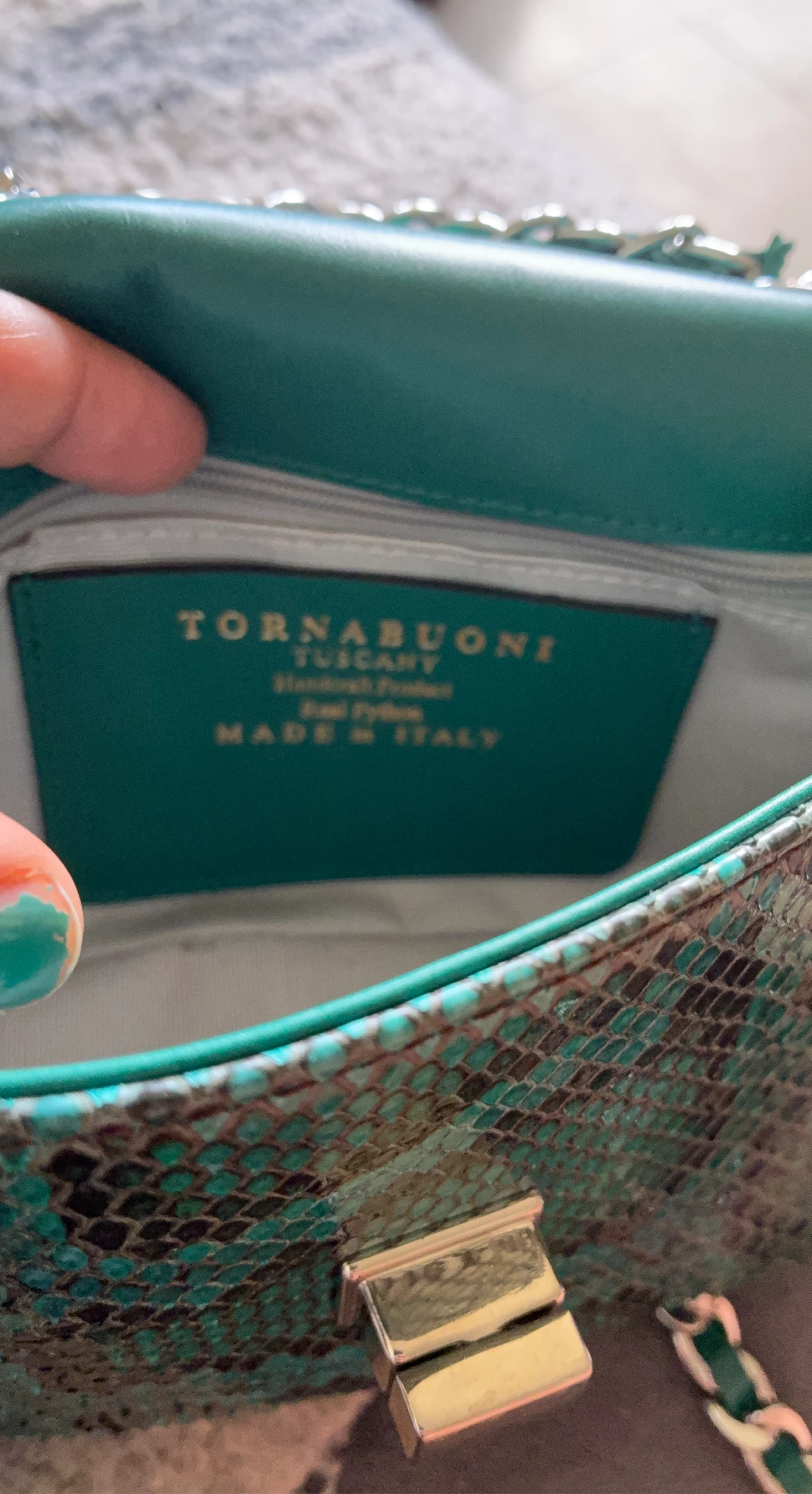 Tornabuoni Tuscany Green Snakeskin Chain Shoulder Bag