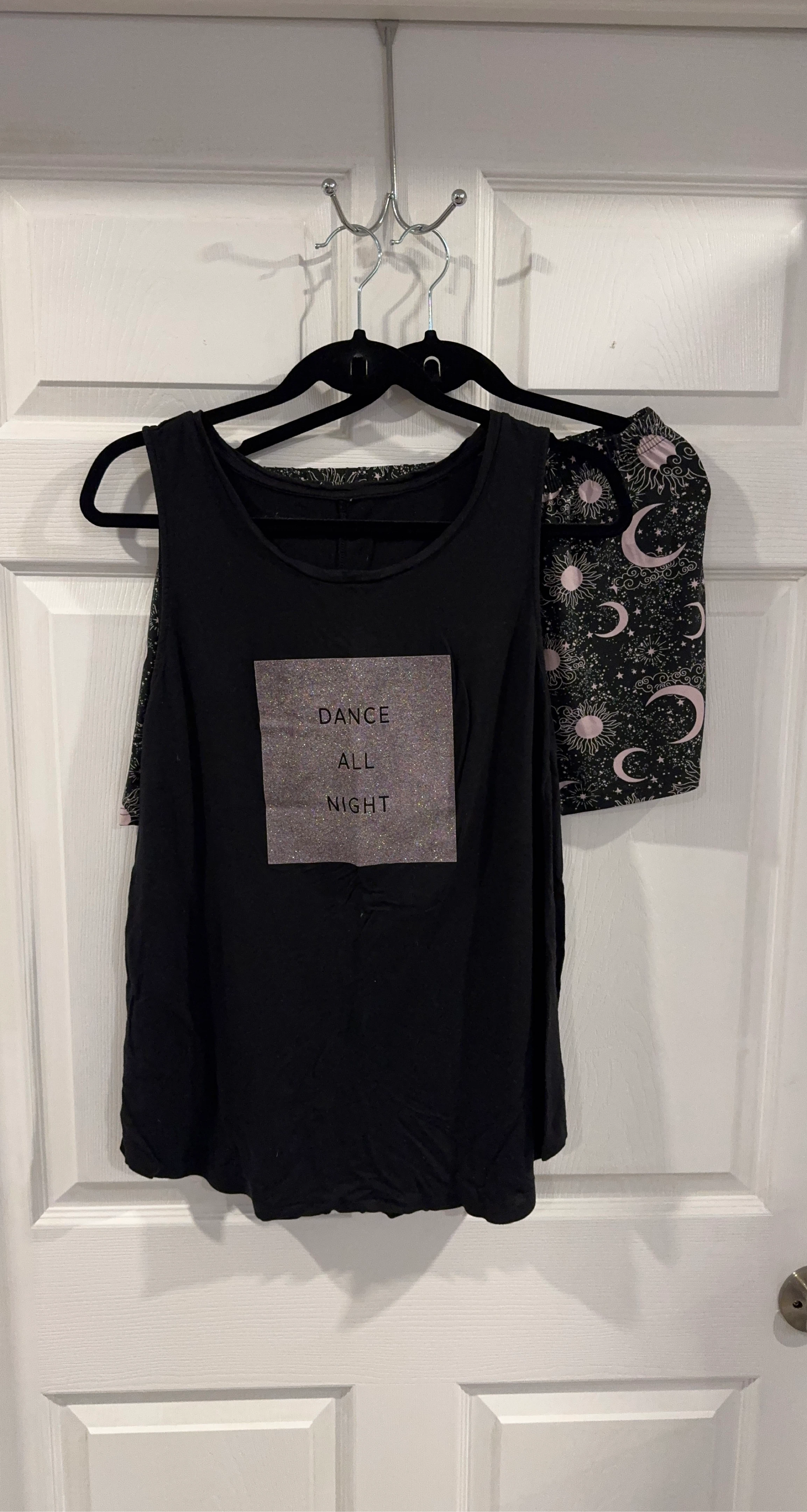 Black "Dance All Night" Tank Top and Moon/Star Pajama Shorts Set