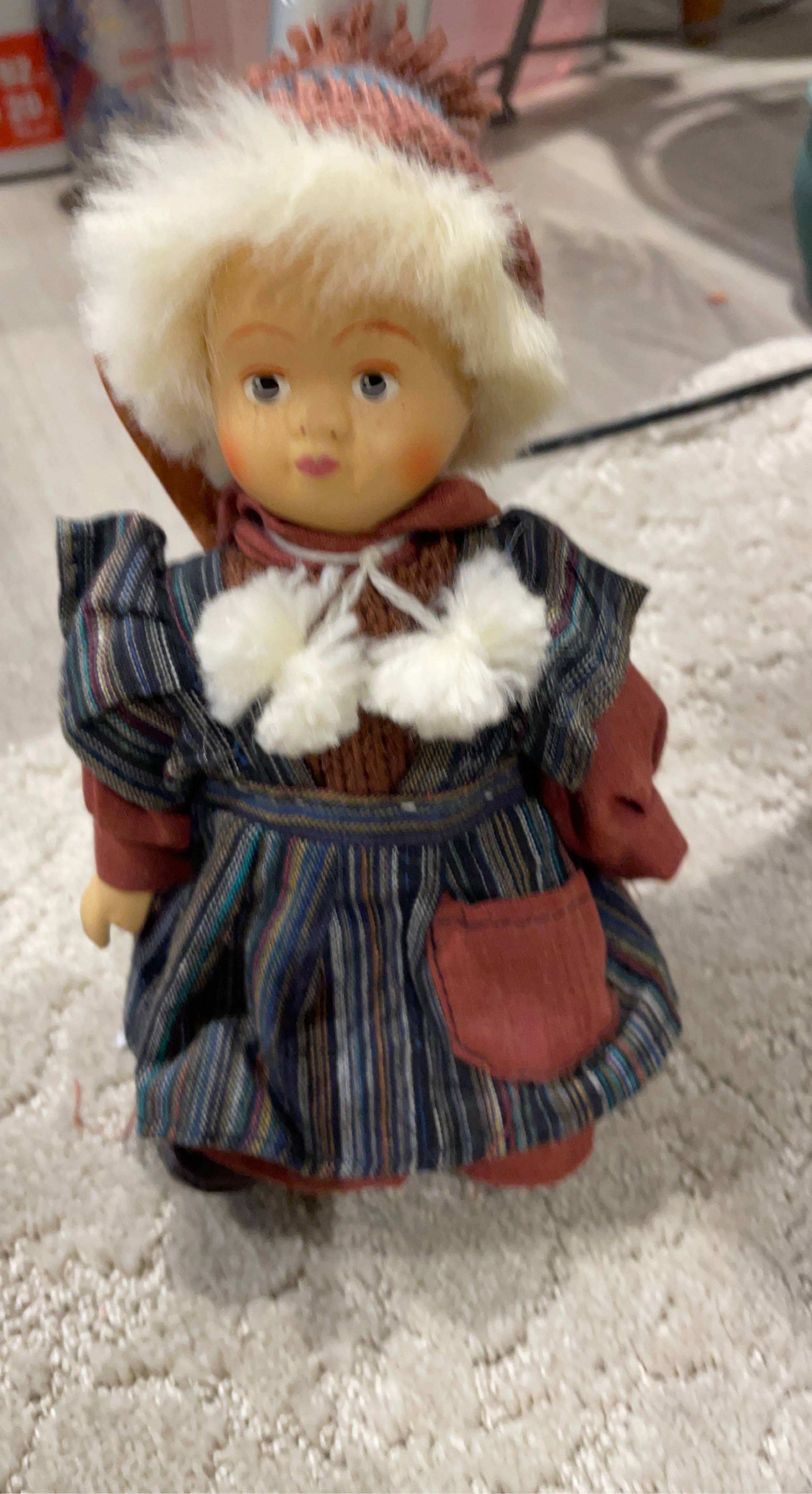 Vintage Cloth Doll with Striped Dress