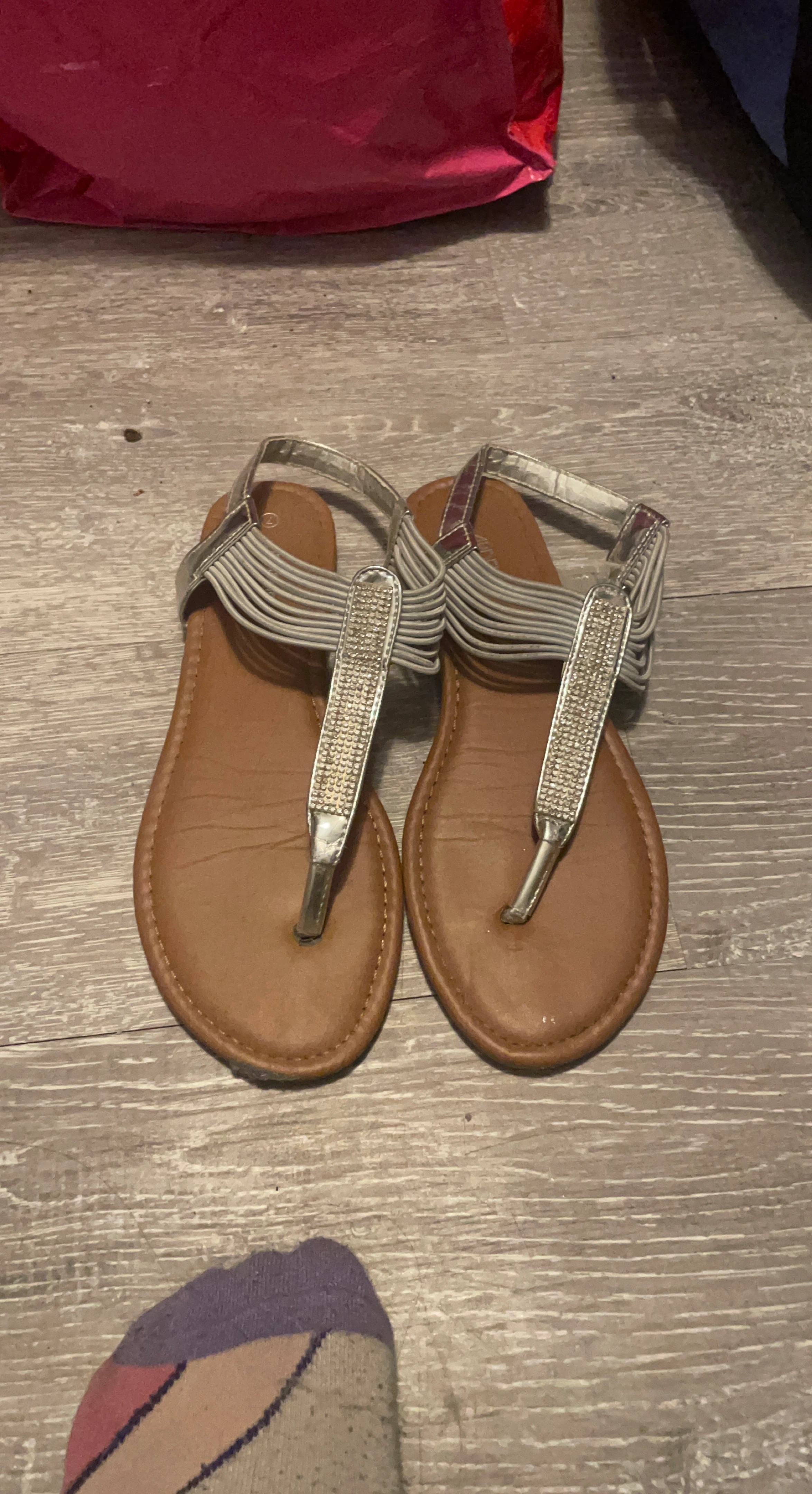 Women's Silver Embellished Thong Sandals