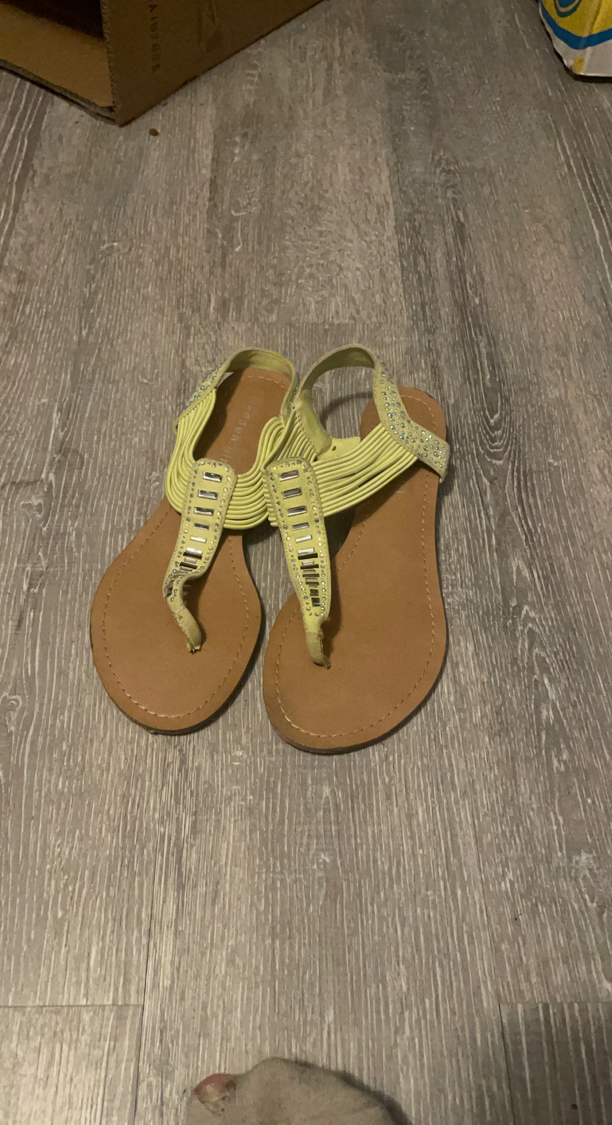 Women's Yellow Embellished Thong Sandals