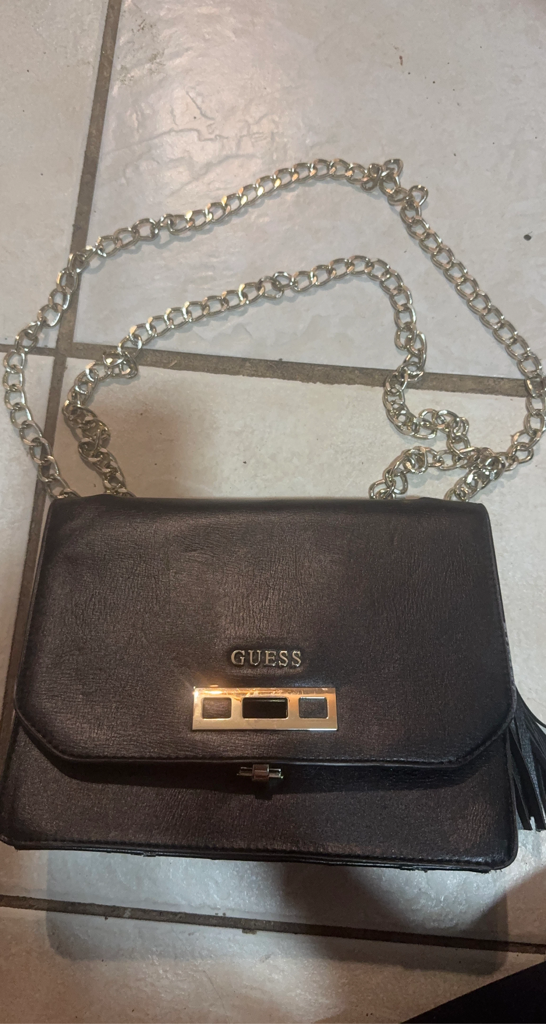 Guess Black Shoulder Bag with Chain Strap