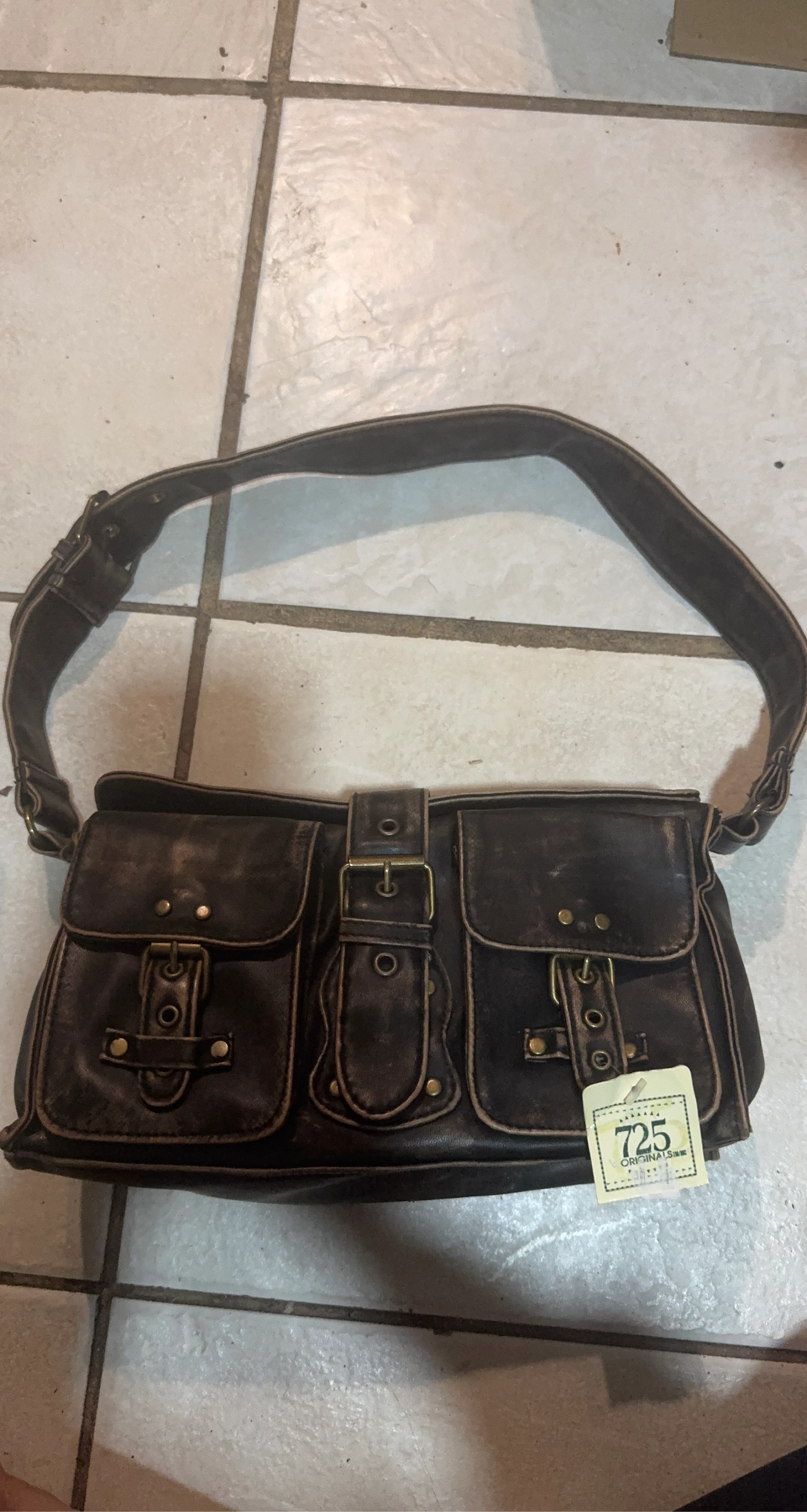 Brown Faux Leather Shoulder Bag