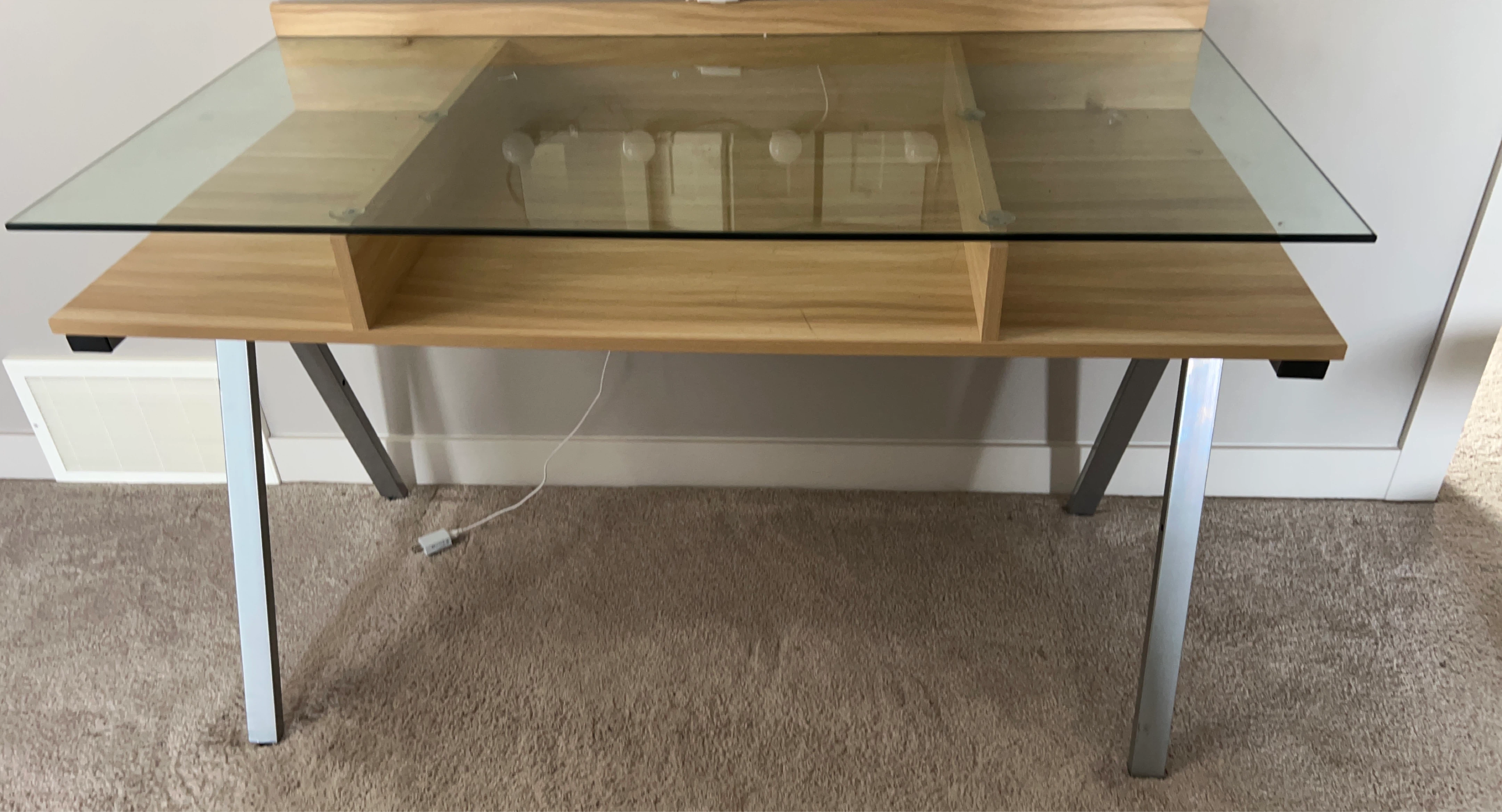 Glass and Wood Desk with Shelving