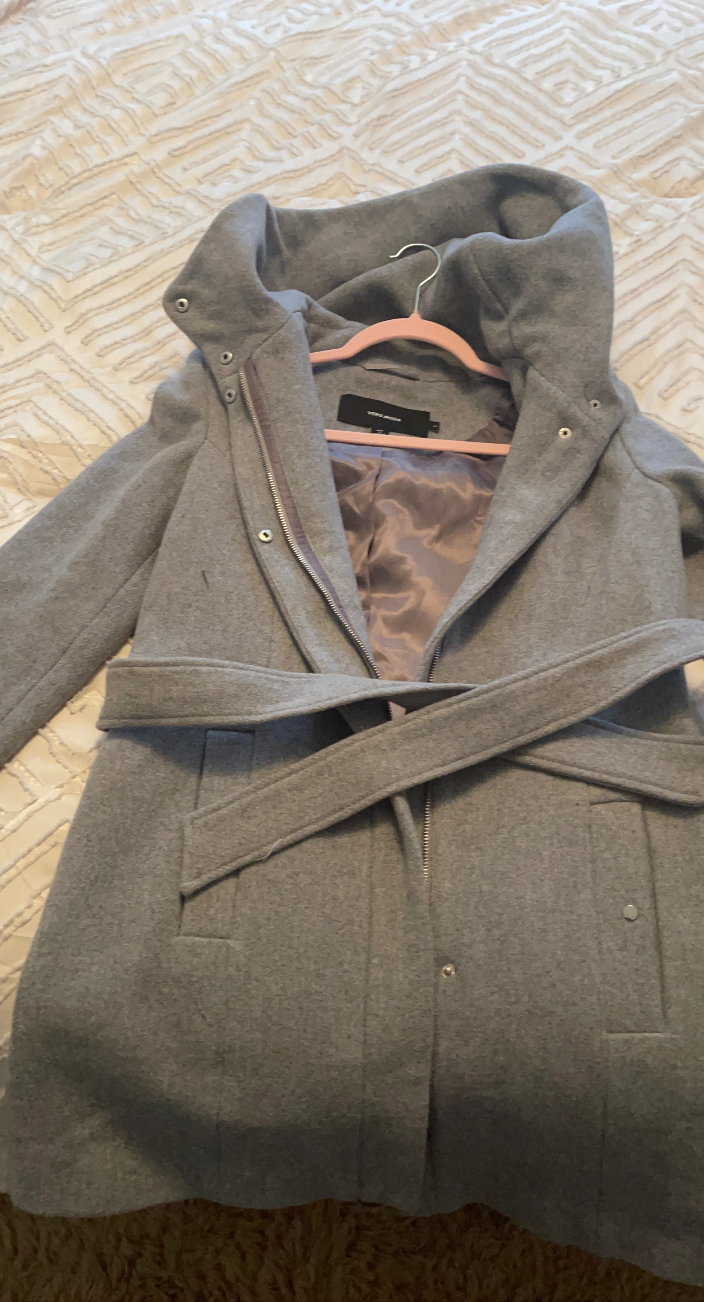 Vero Moda Grey Hooded Coat with Belt