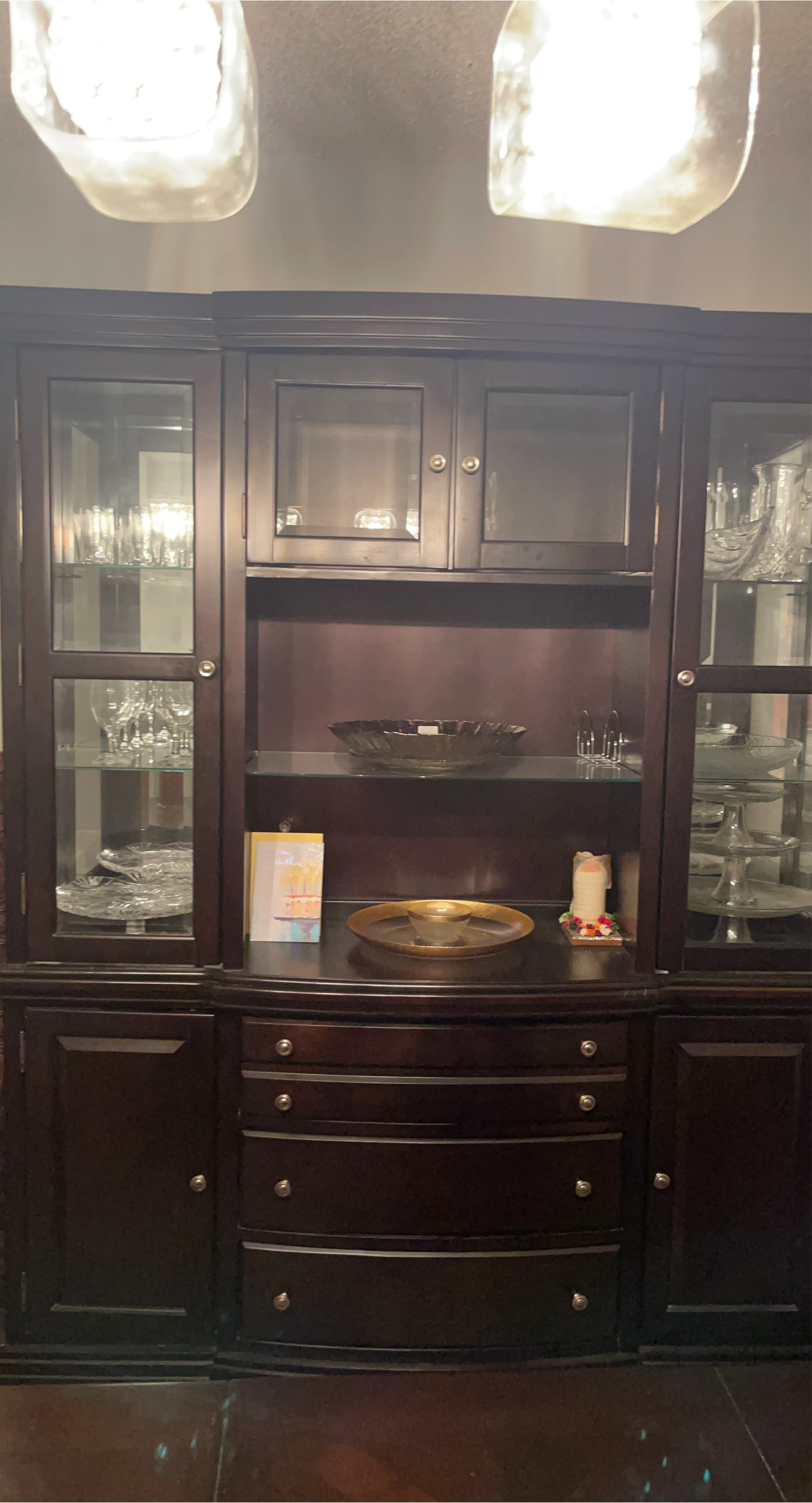 Dark Wood China Cabinet with Glass Doors