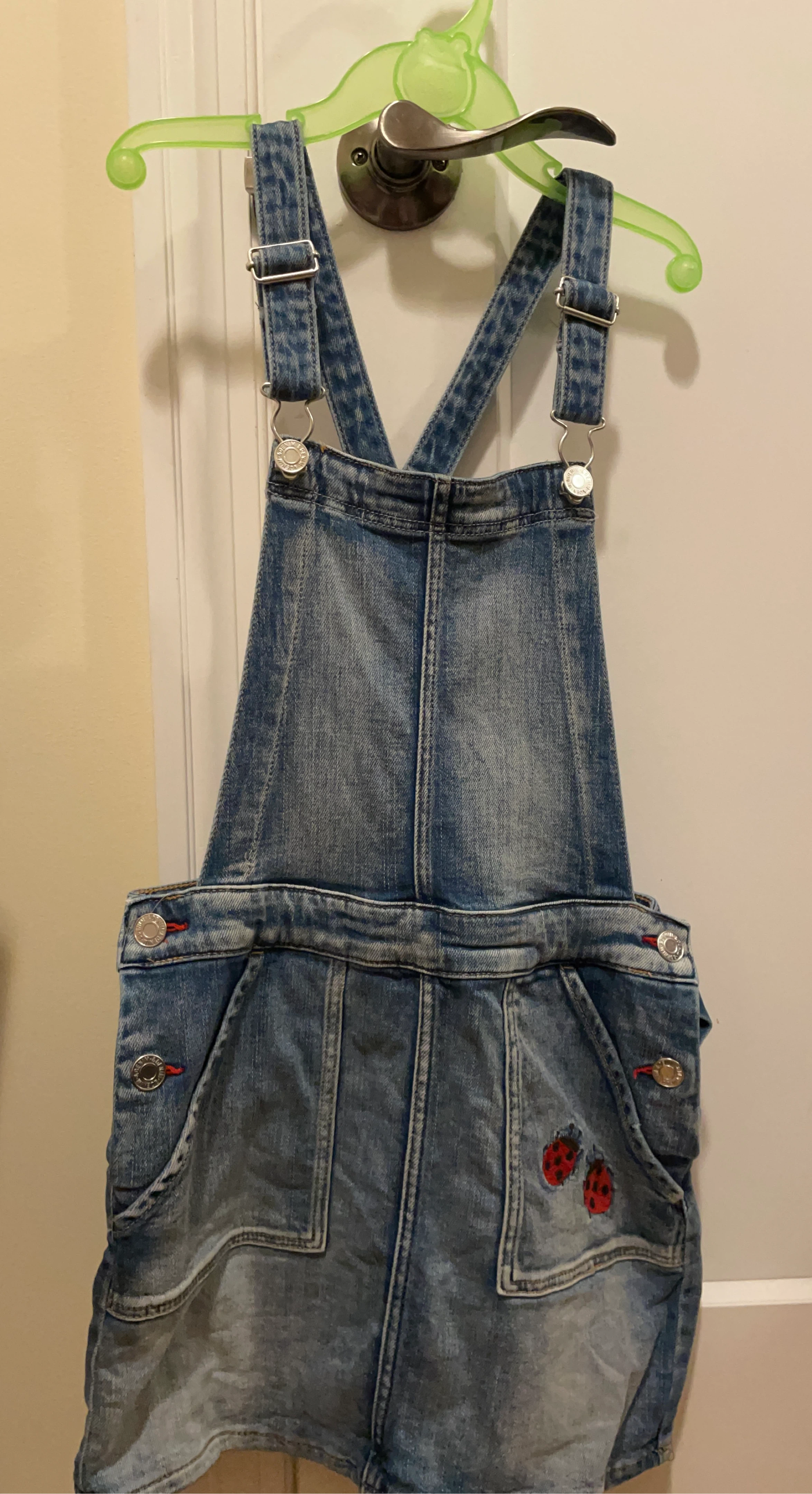 Girl's Denim Overall Shorts with Ladybug Detail