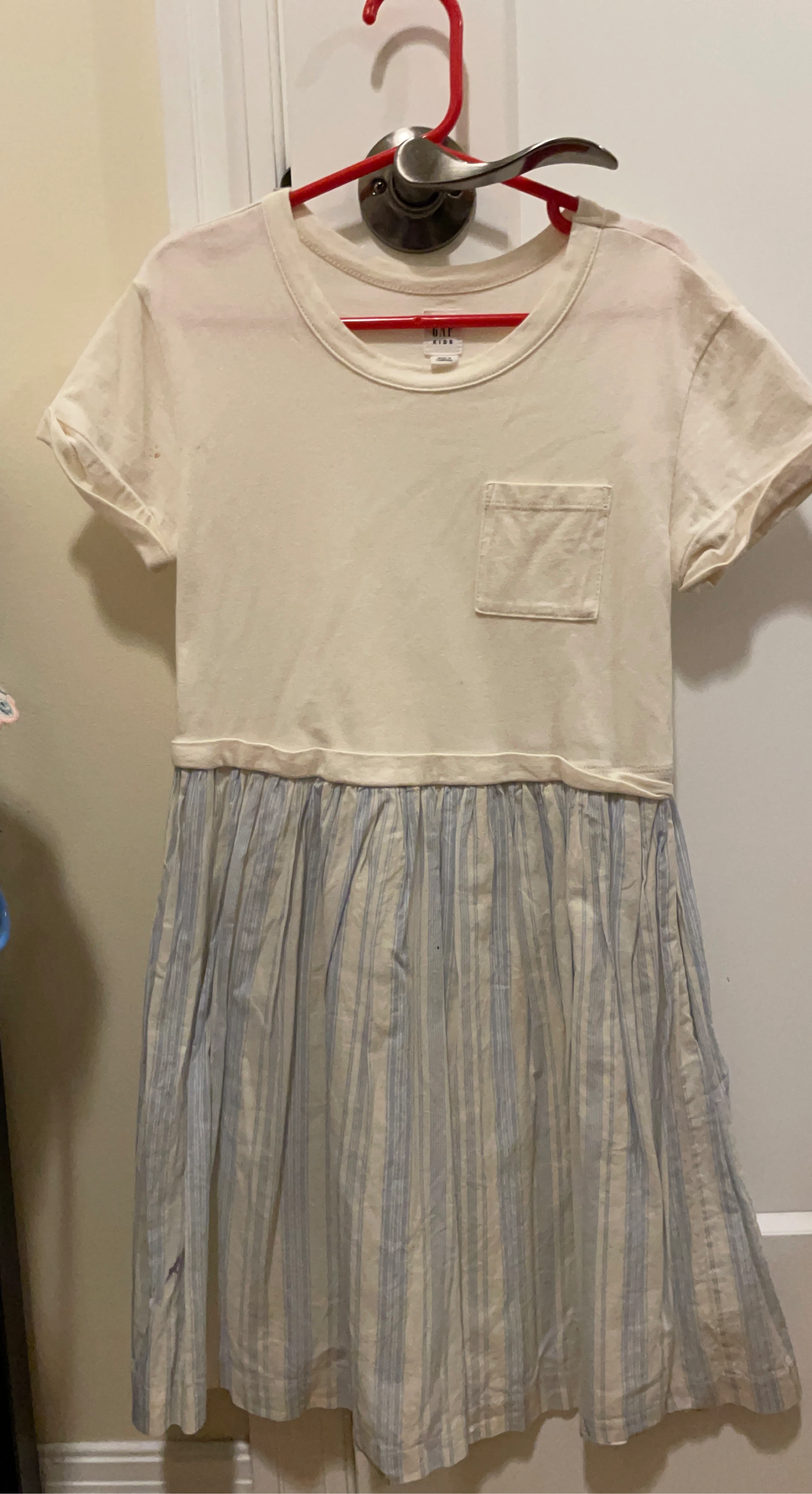 Gap Kids Cream & Blue Striped T-Shirt Dress