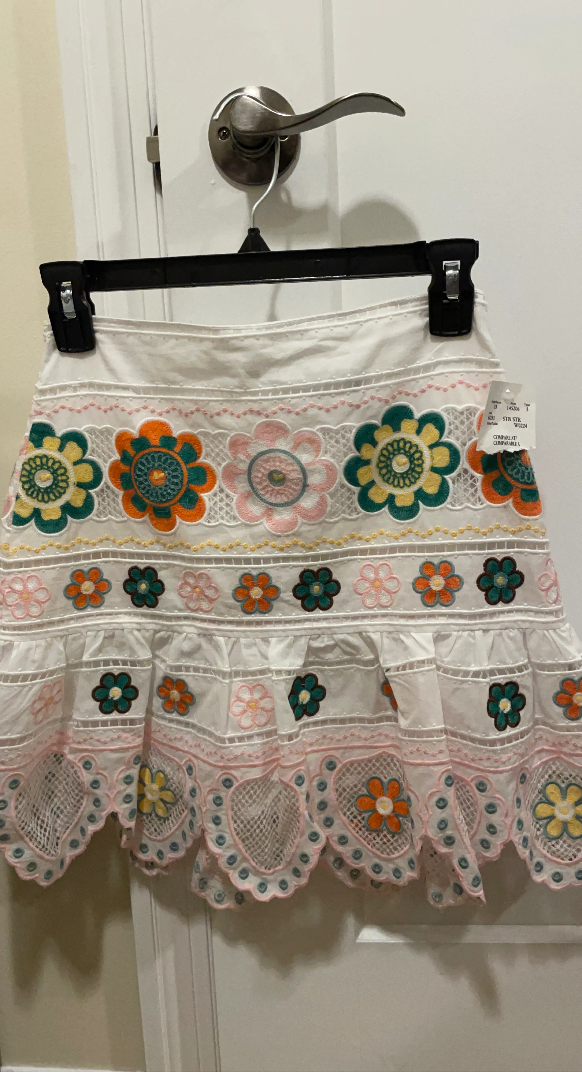 White Embroidered Floral Skirt