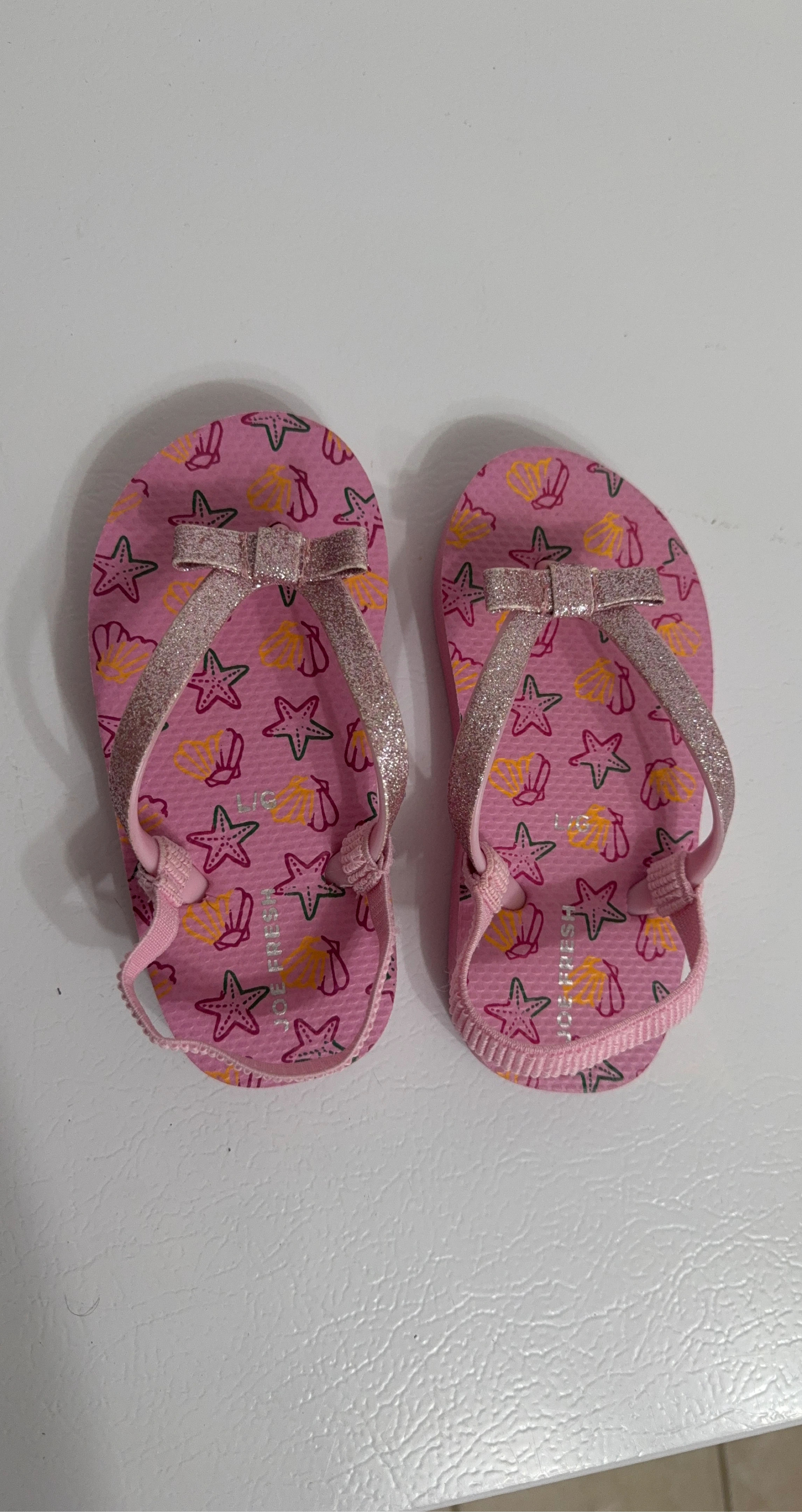 Joe Fresh Pink Flip Flops with Shells and Starfish - Size L/G