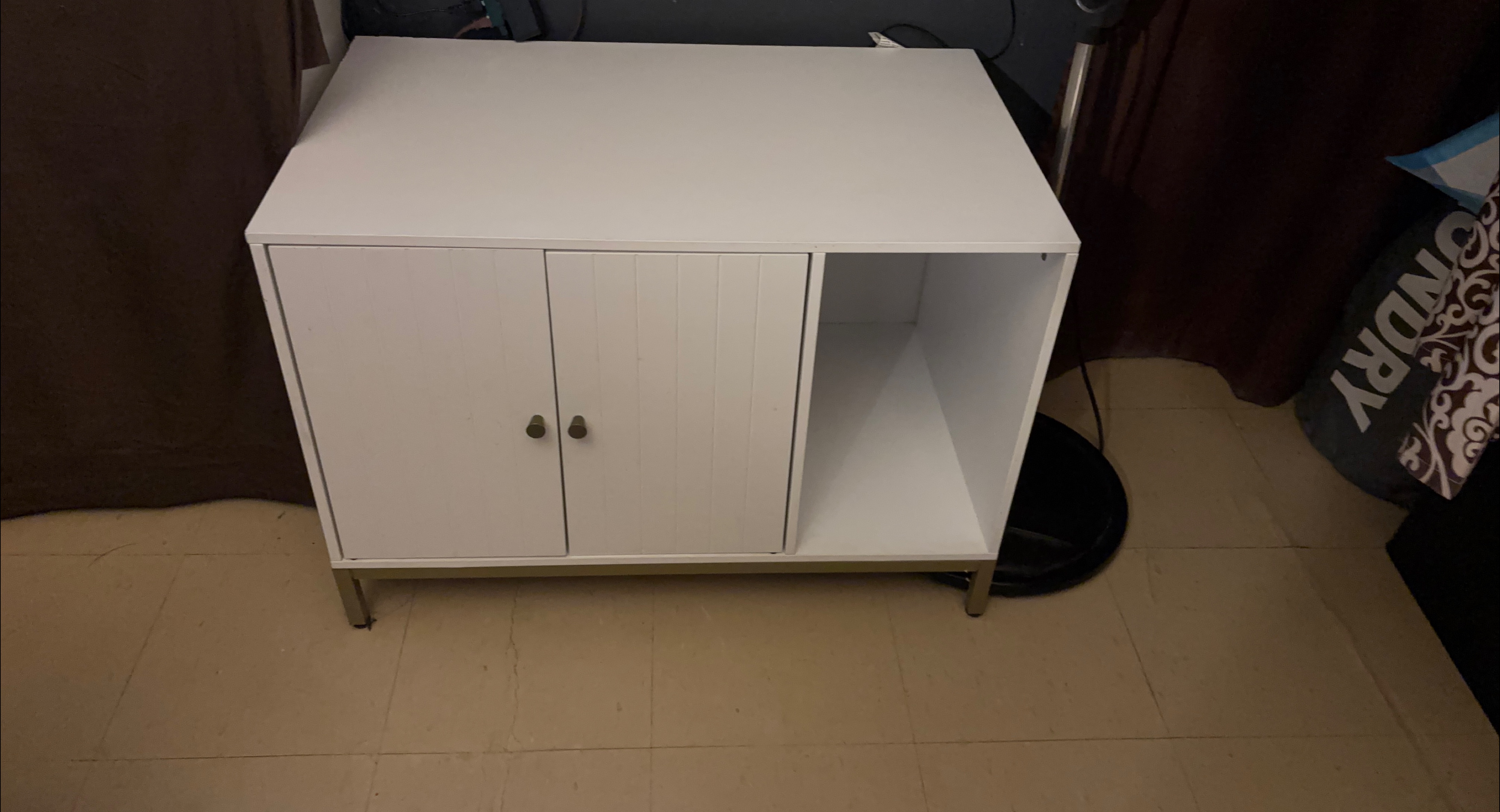 🌱White Two-Door TV stand/Cabinet with Open Shelf