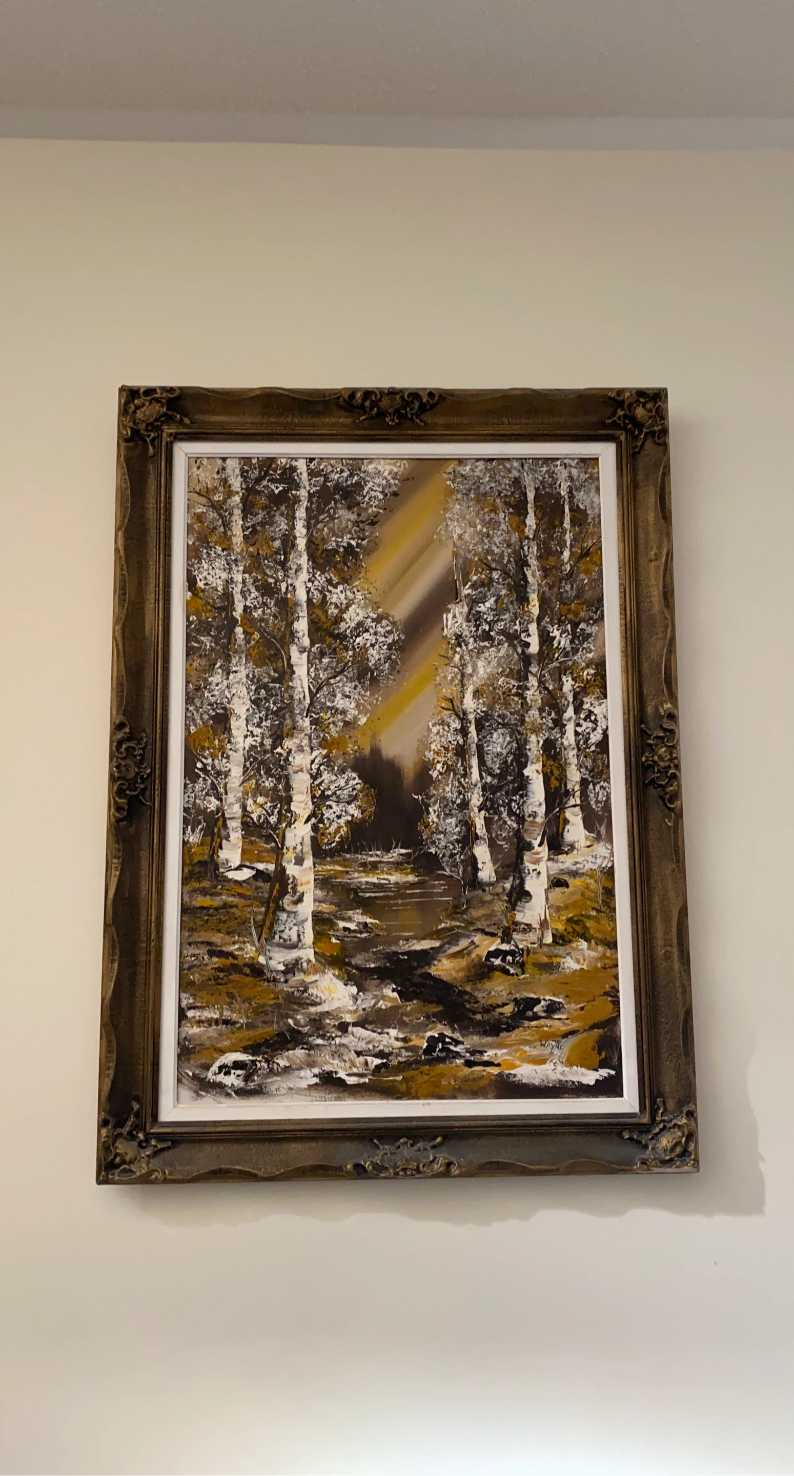Framed Oil Painting of Birch Trees