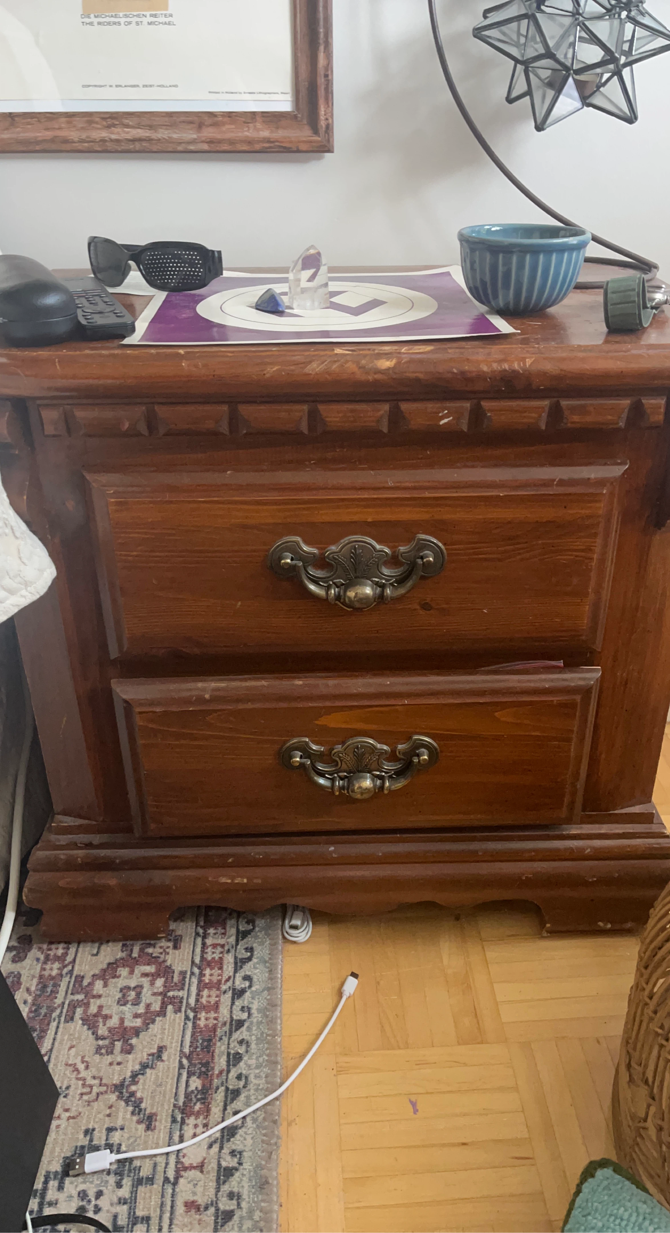 Wooden Nightstand with Two Drawers