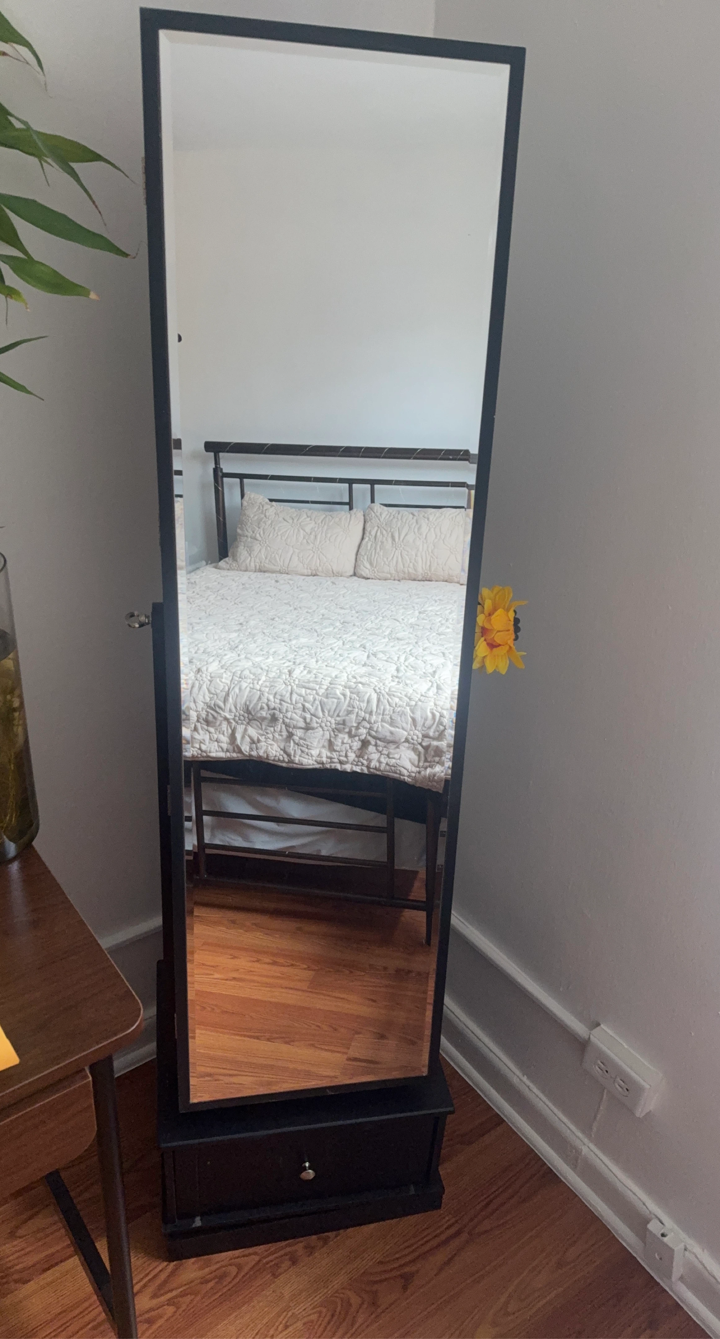 Black Full Length Mirror with Storage Drawer
