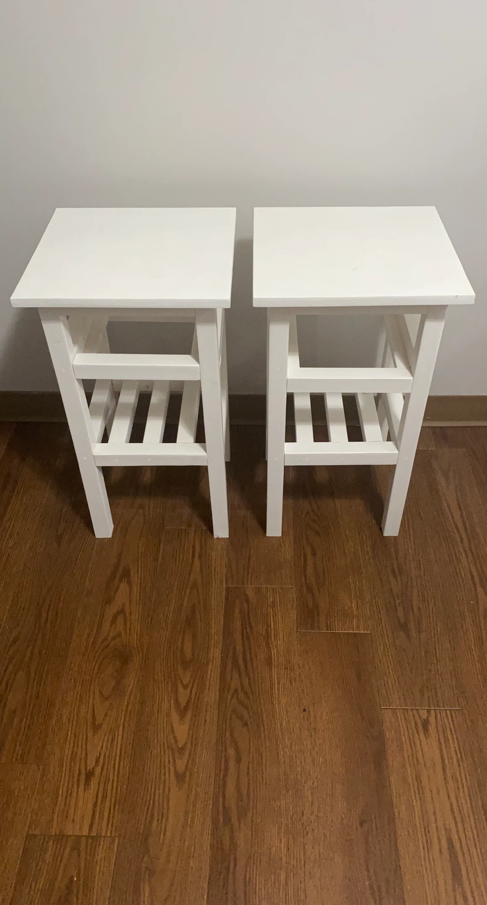 Pair of White Side Tables with Shelf