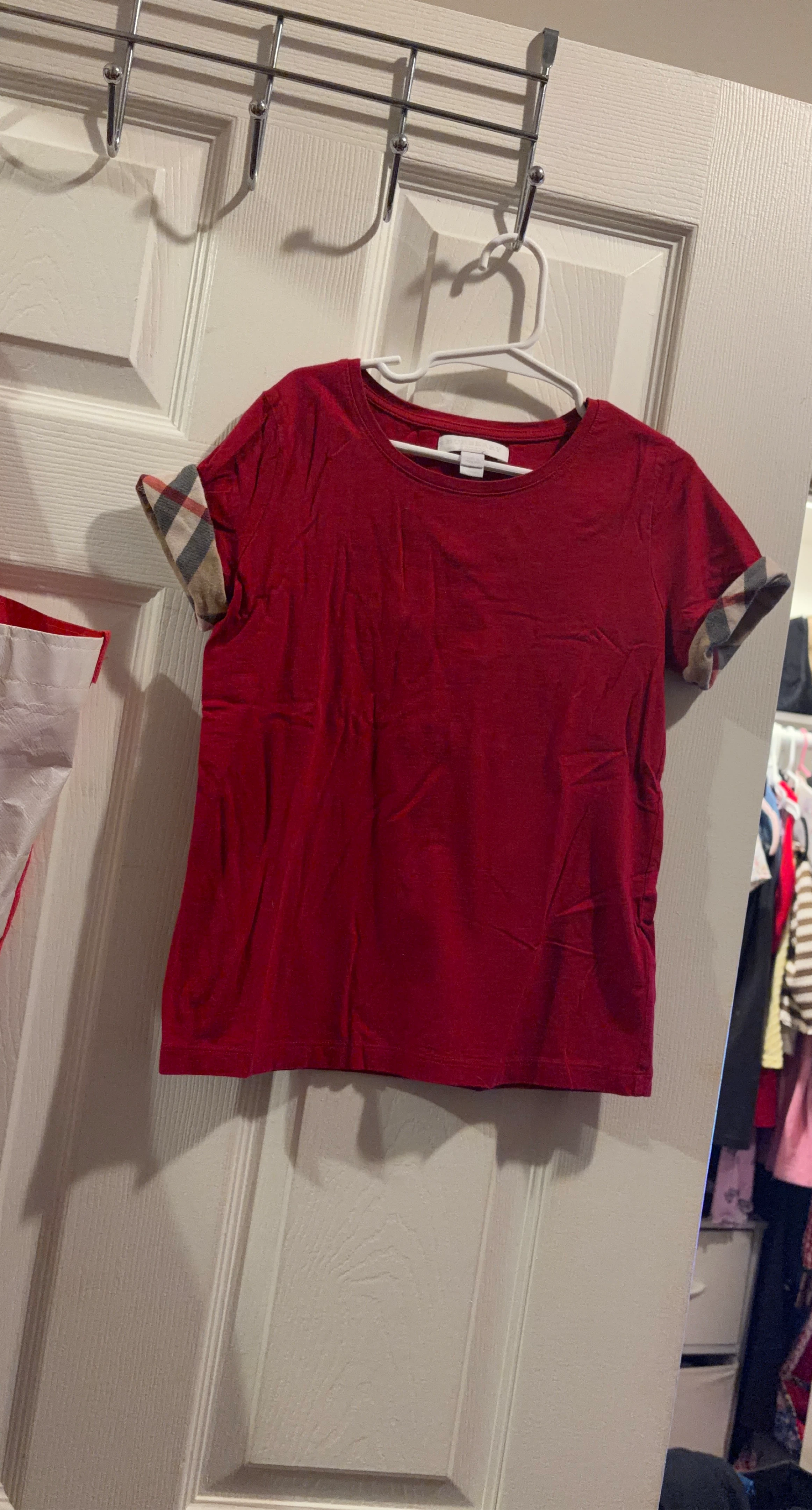 Burberry Children's Red T-Shirt with Nova Check Cuffs