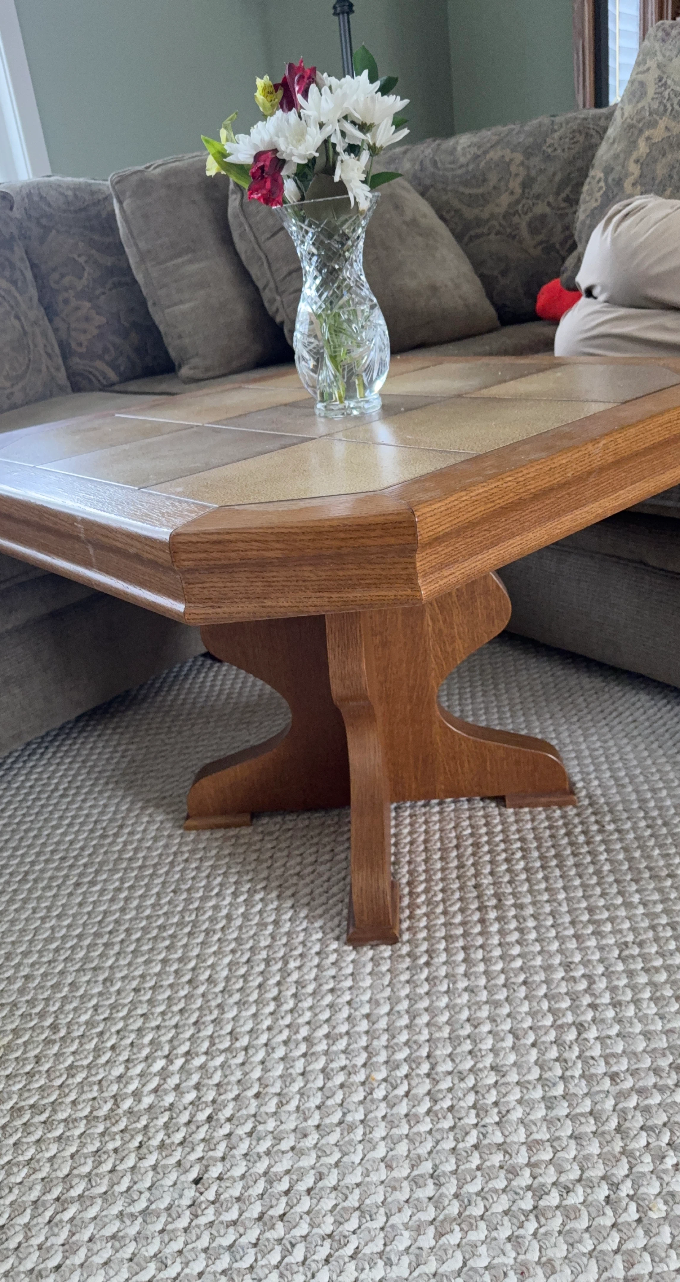 Wooden Coffee Table with Tile Inlay