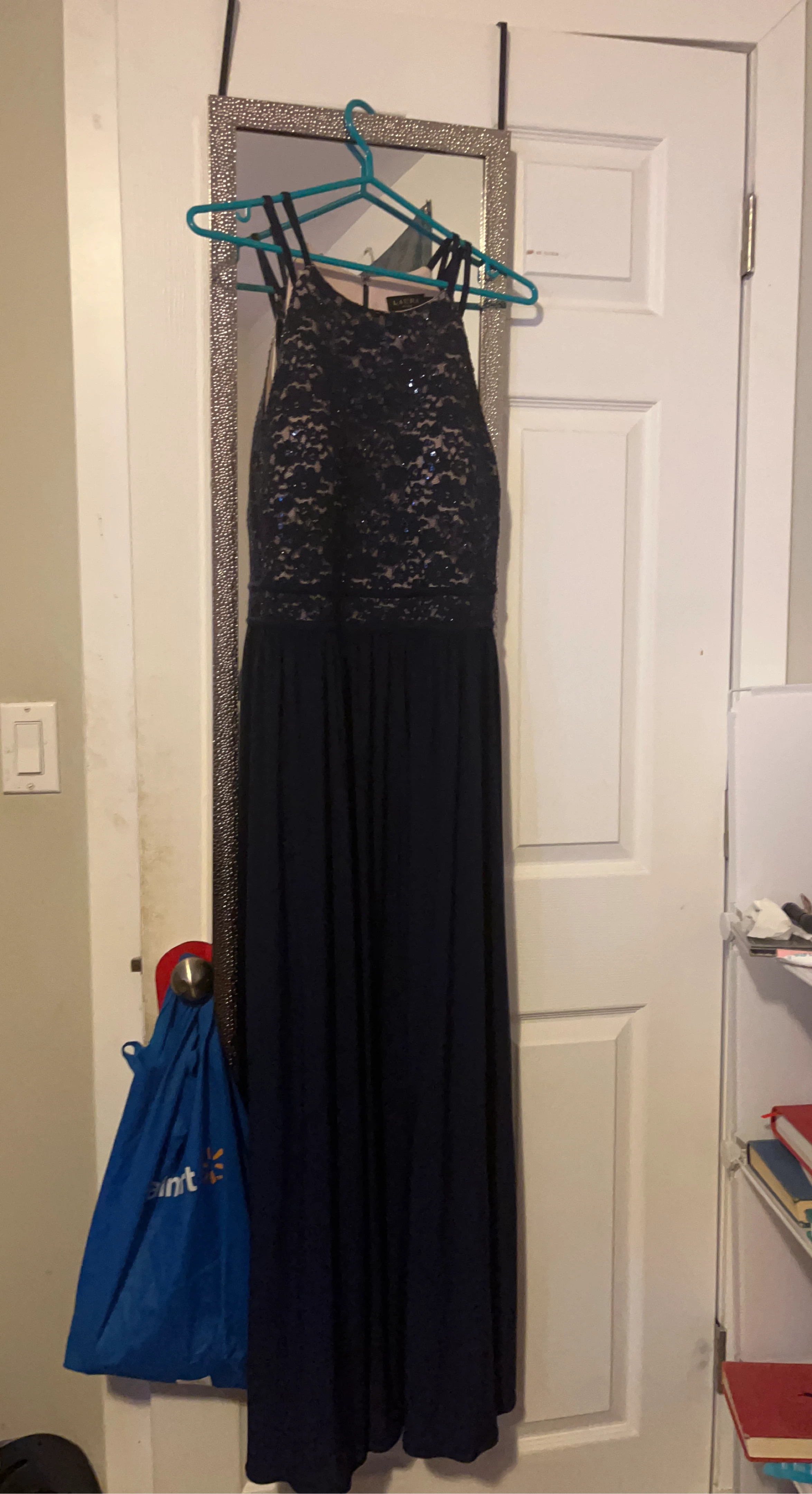 Navy Lace Sequin Maxi Dress