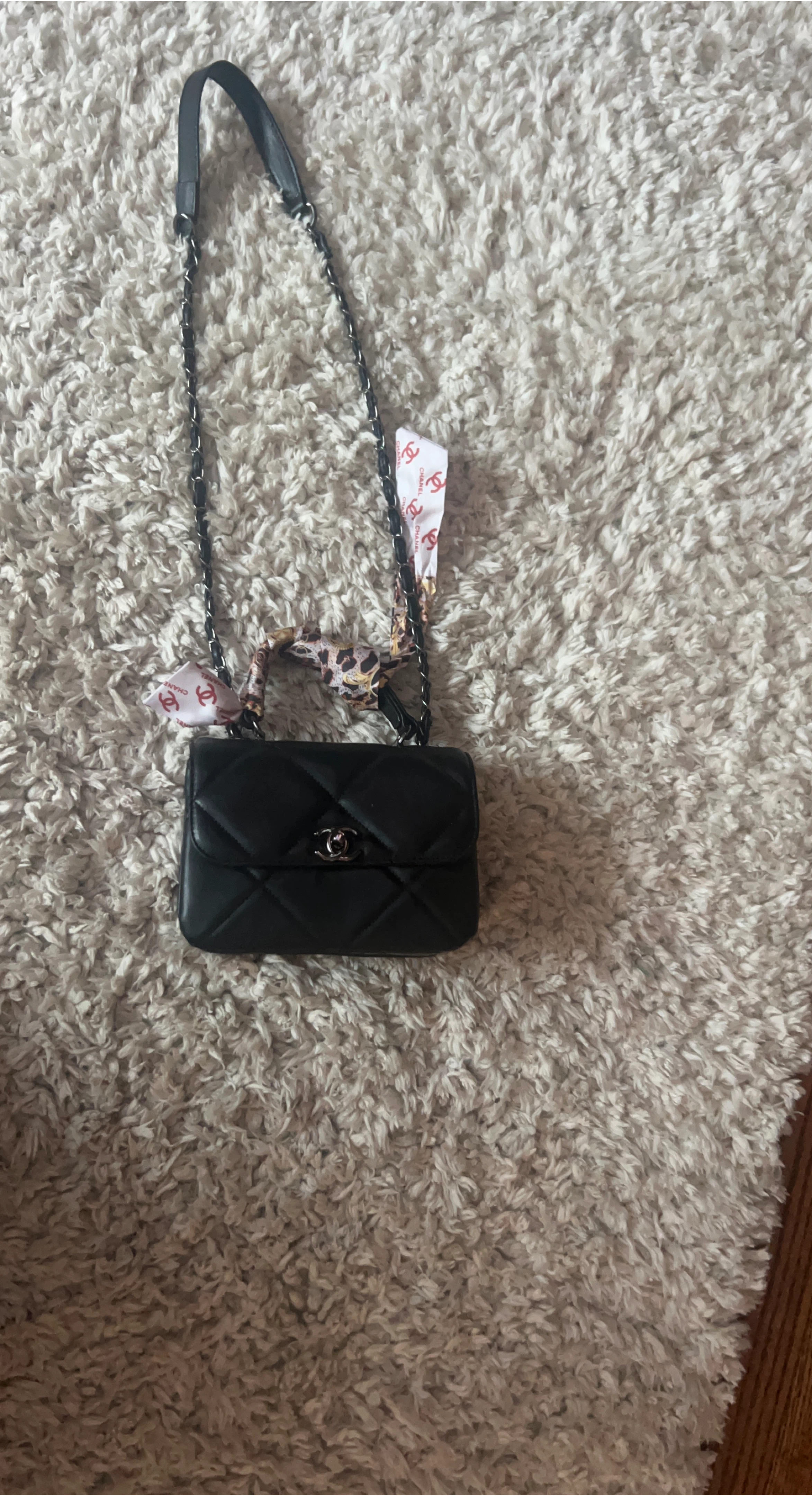 Chanel Black Quilted Flap Bag with Scarf