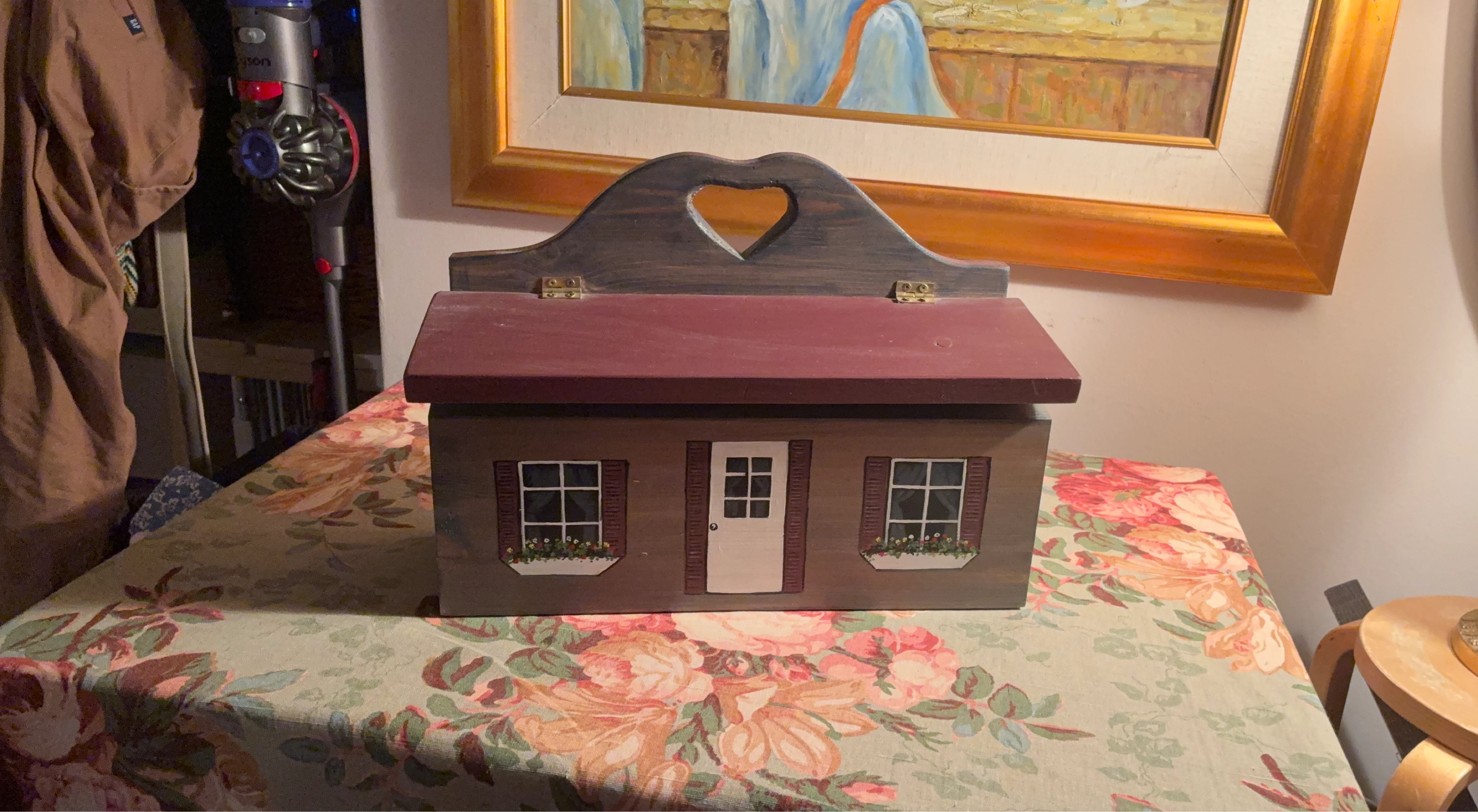 Wooden decorative storage box with heart cutout