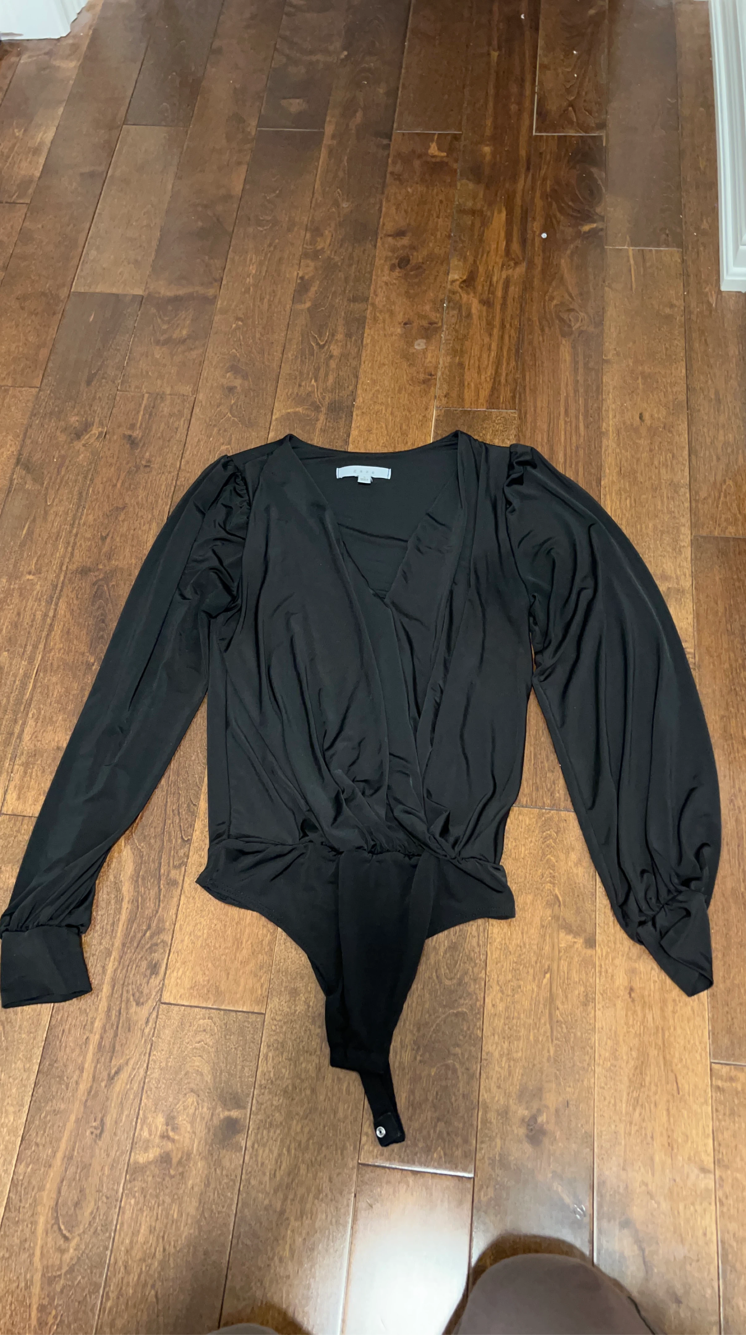 Black Ruched Sleeve V-Neck Bodysuit