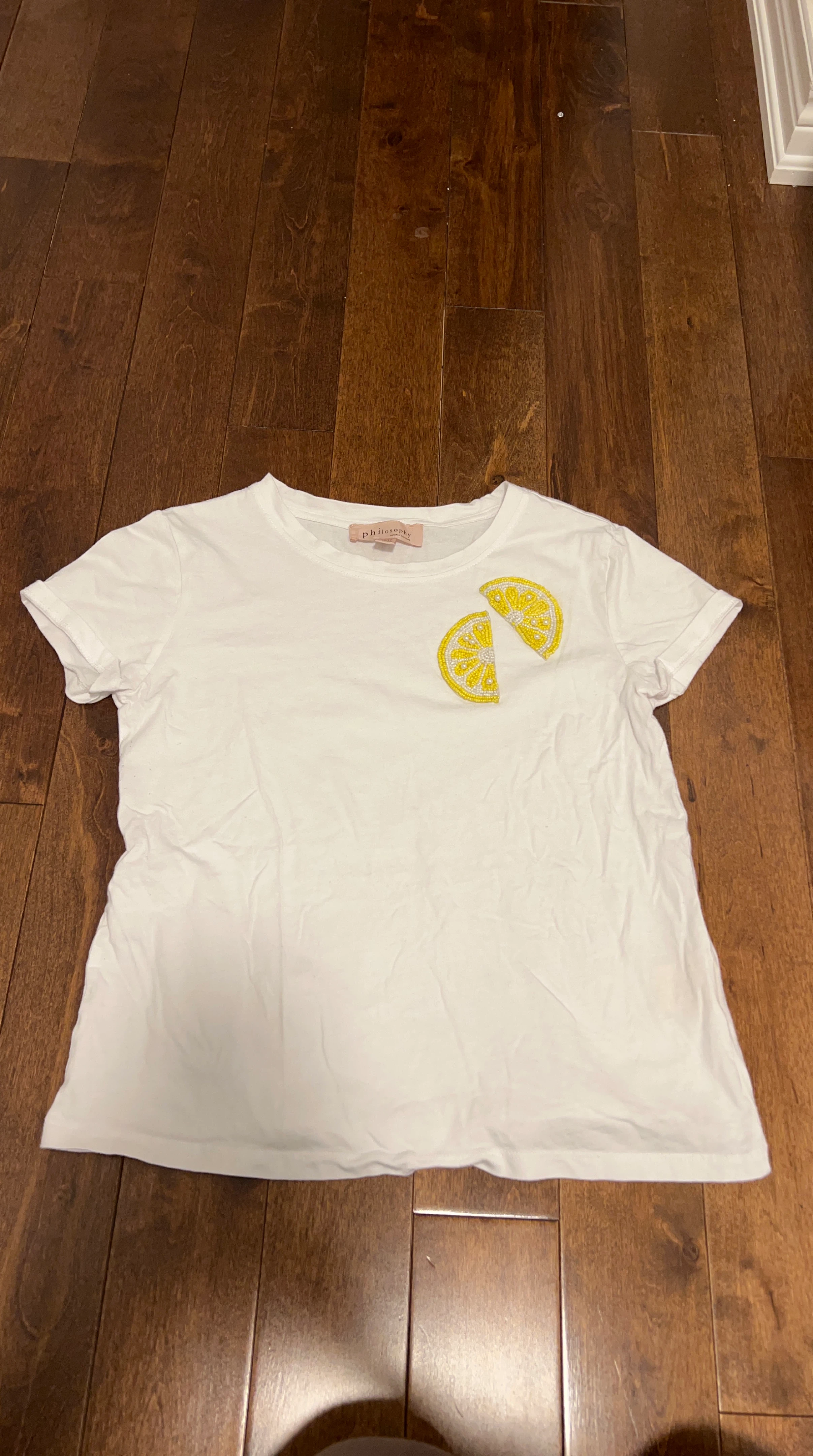 Philosophy T-Shirt with Lemon Beaded Graphic