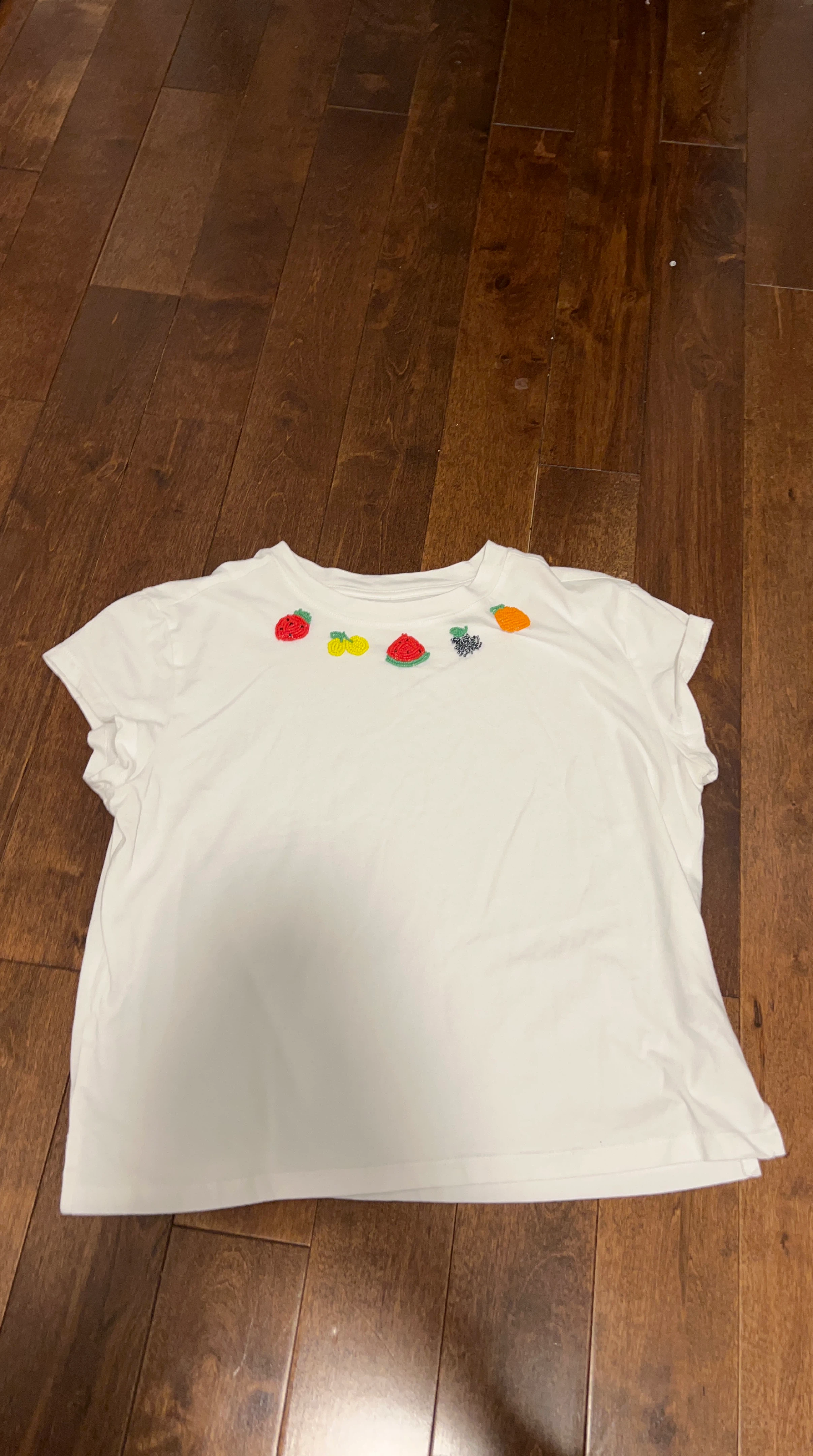 White T-Shirt with Fruit Appliqués
