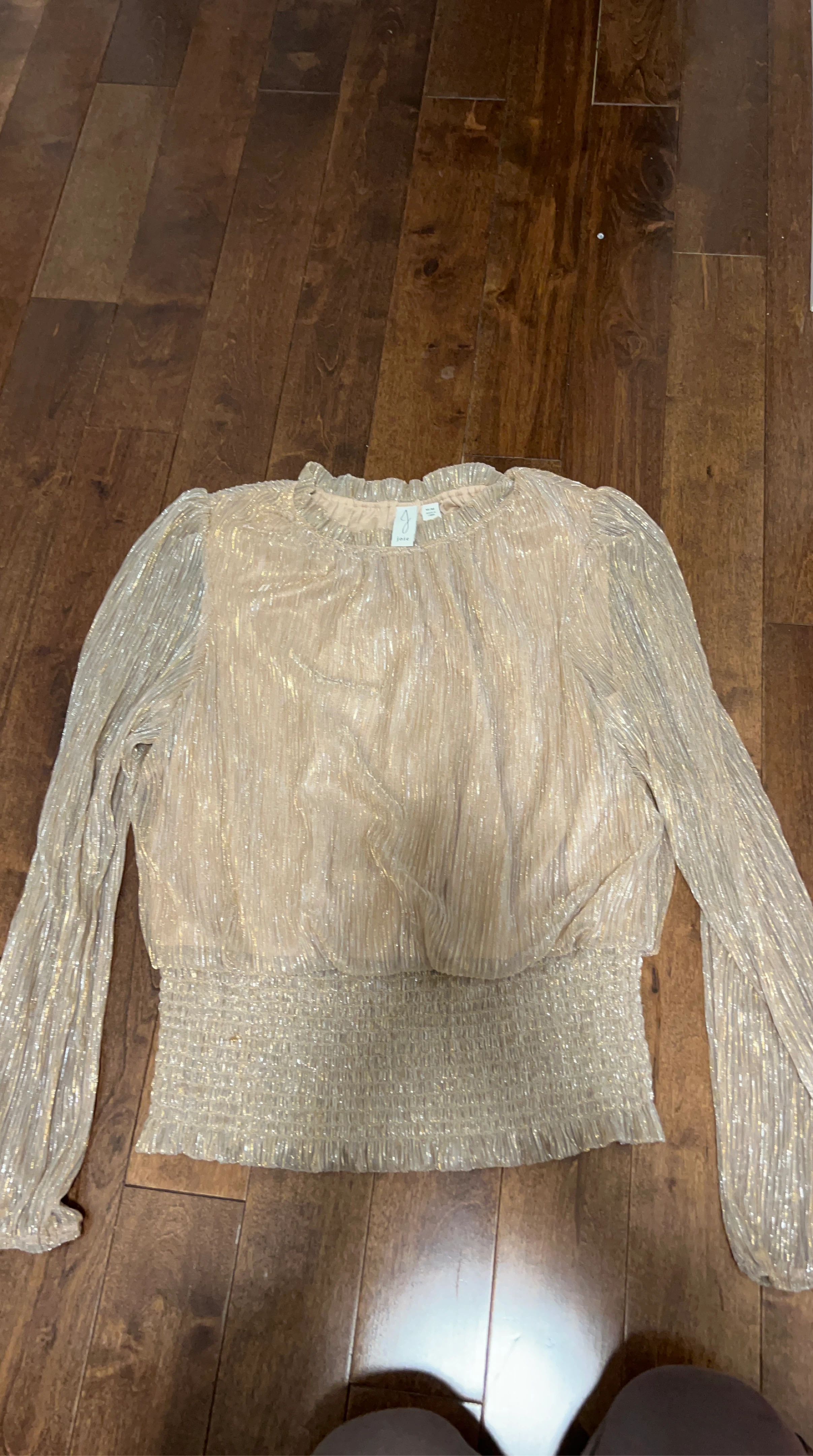 JOIE Metallic Ruched Long Sleeve Top