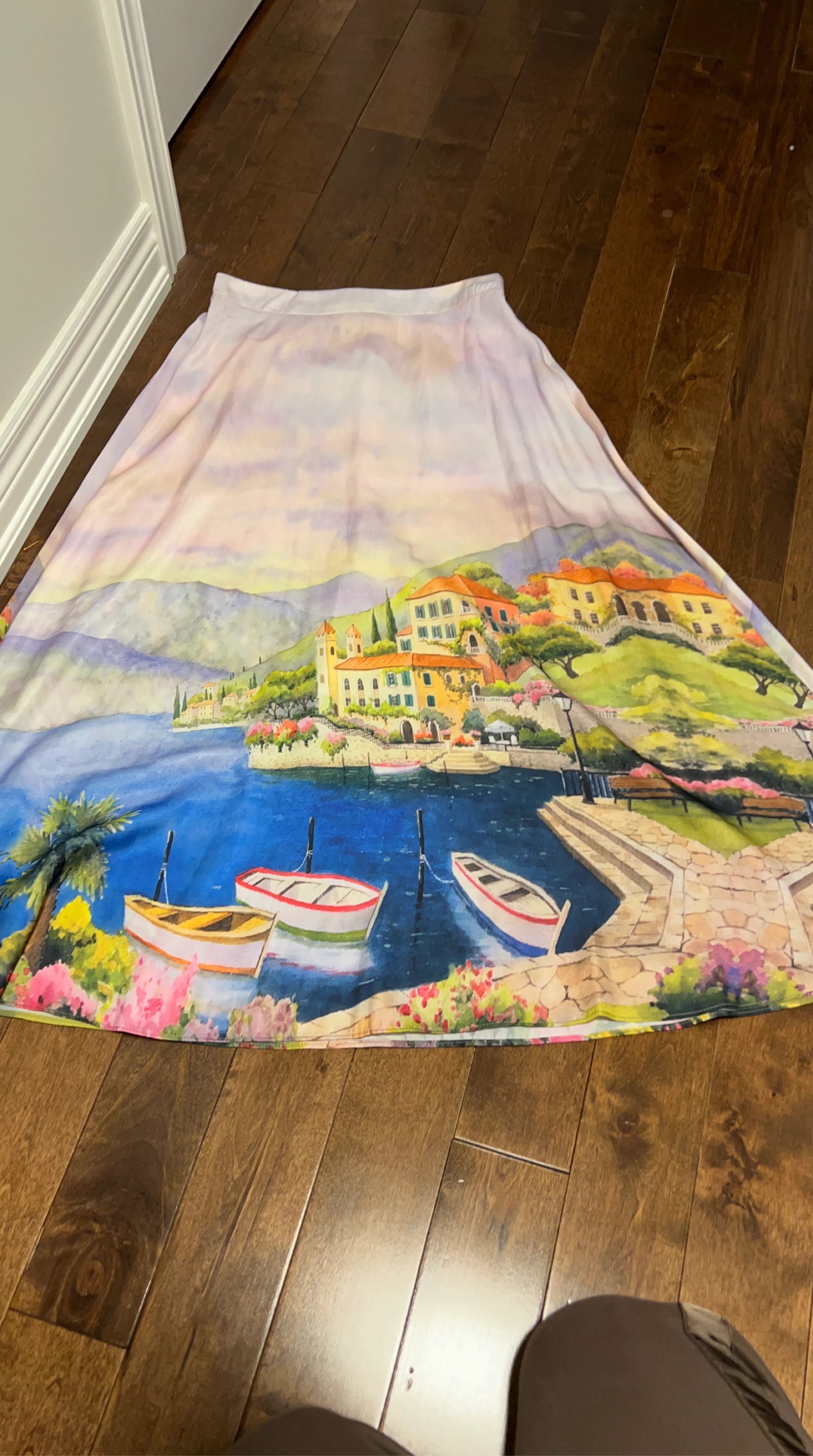 Flowy Skirt with Italian Riviera Scene Print