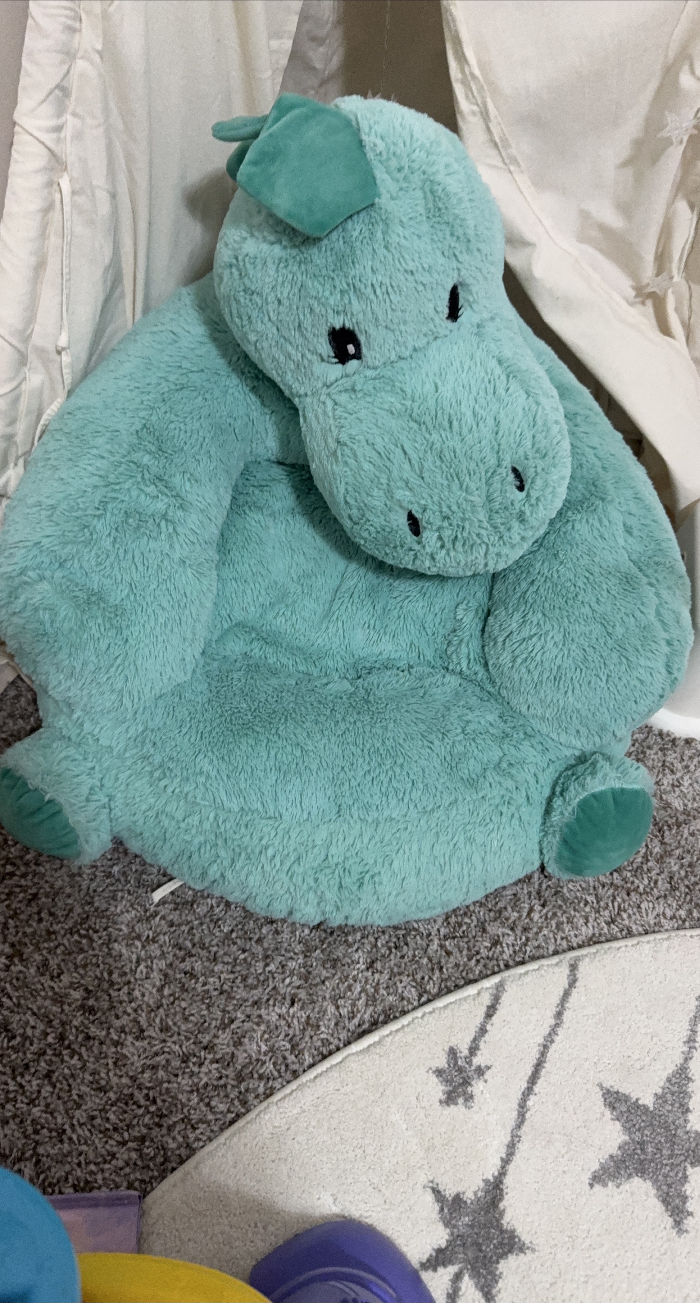 Teal Plush Dinosaur Saucer Chair