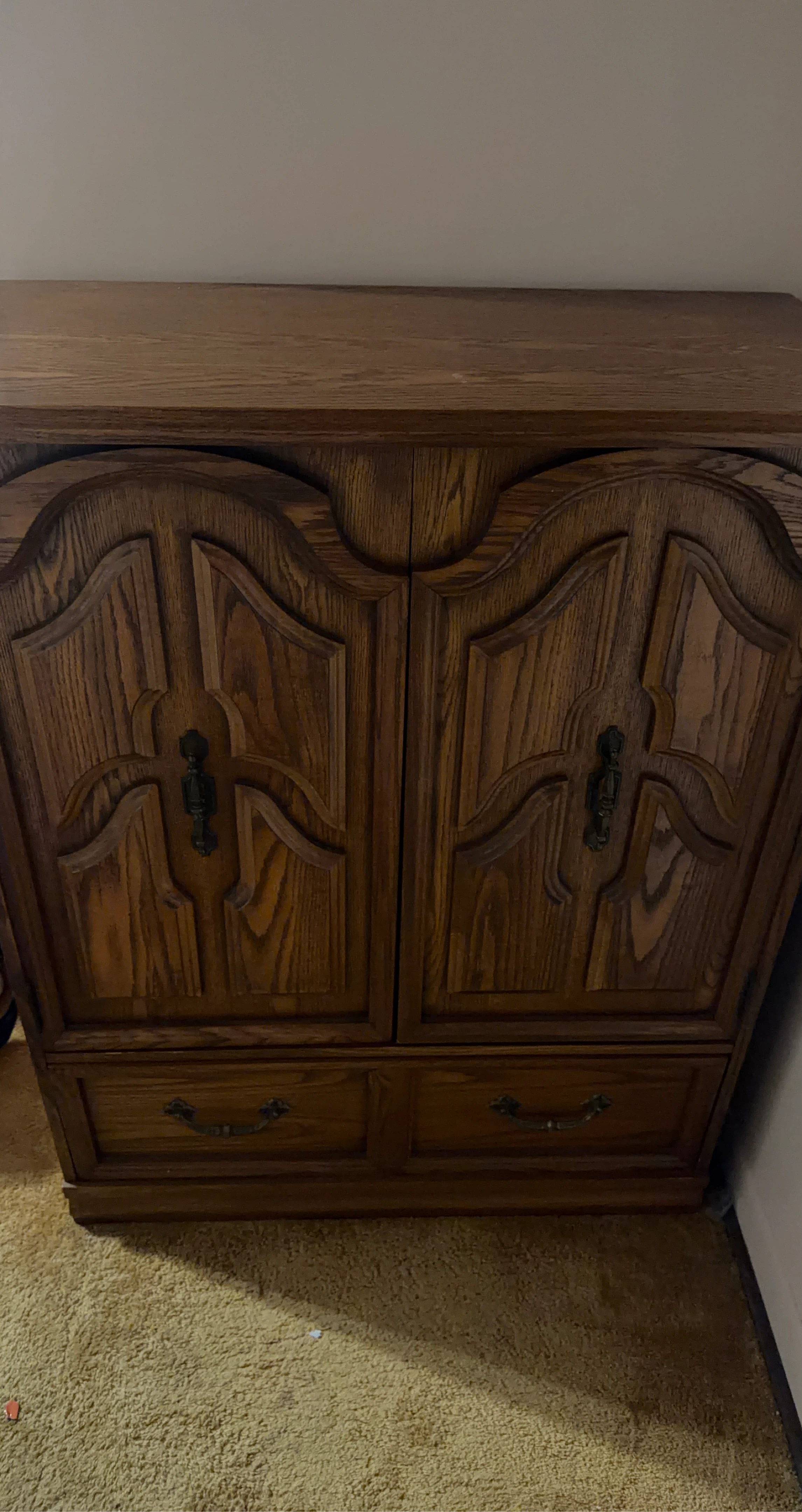 Solid Wood Armoire with Two Drawers
