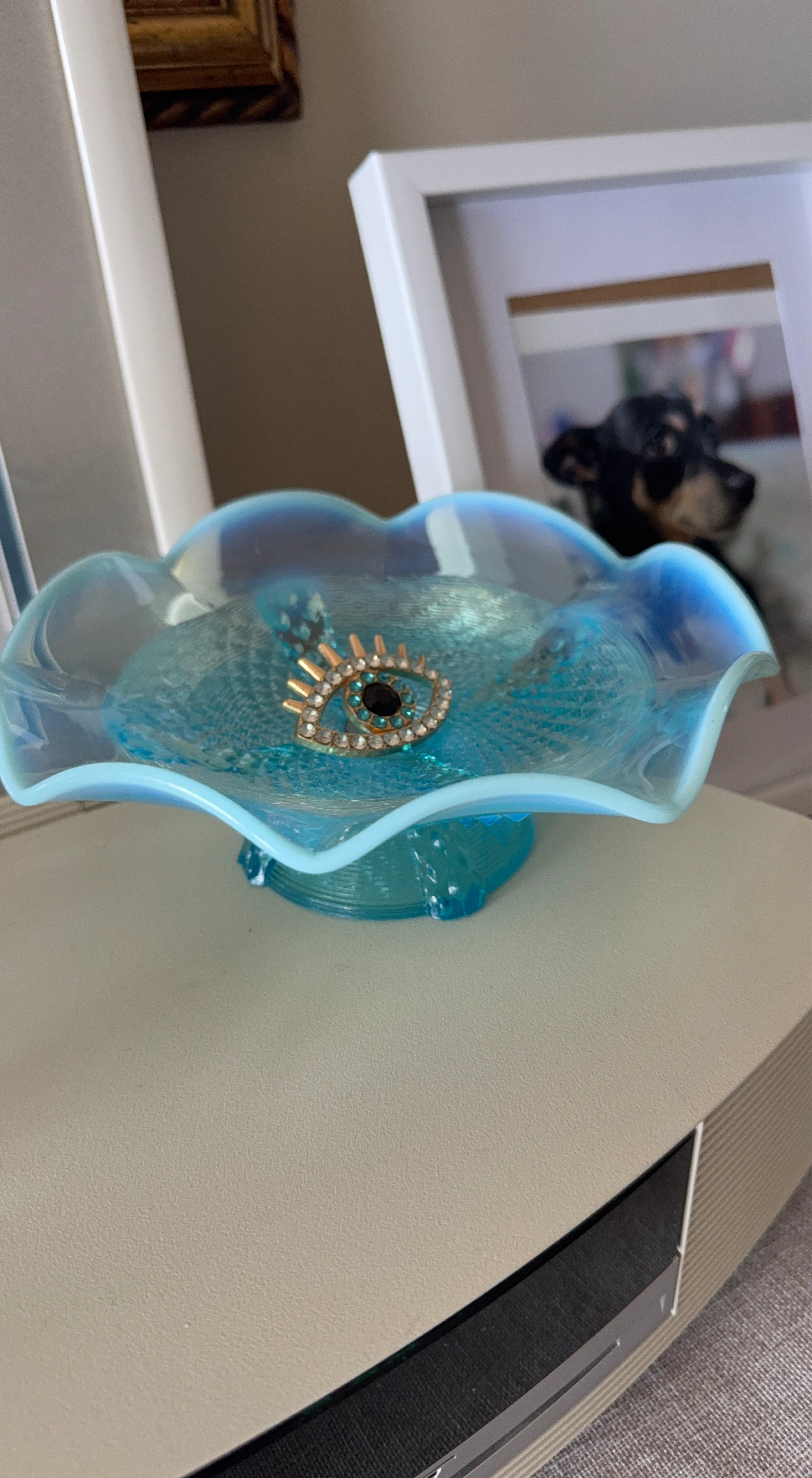 Blue Glass Trinket Dish with Evil Eye Charm