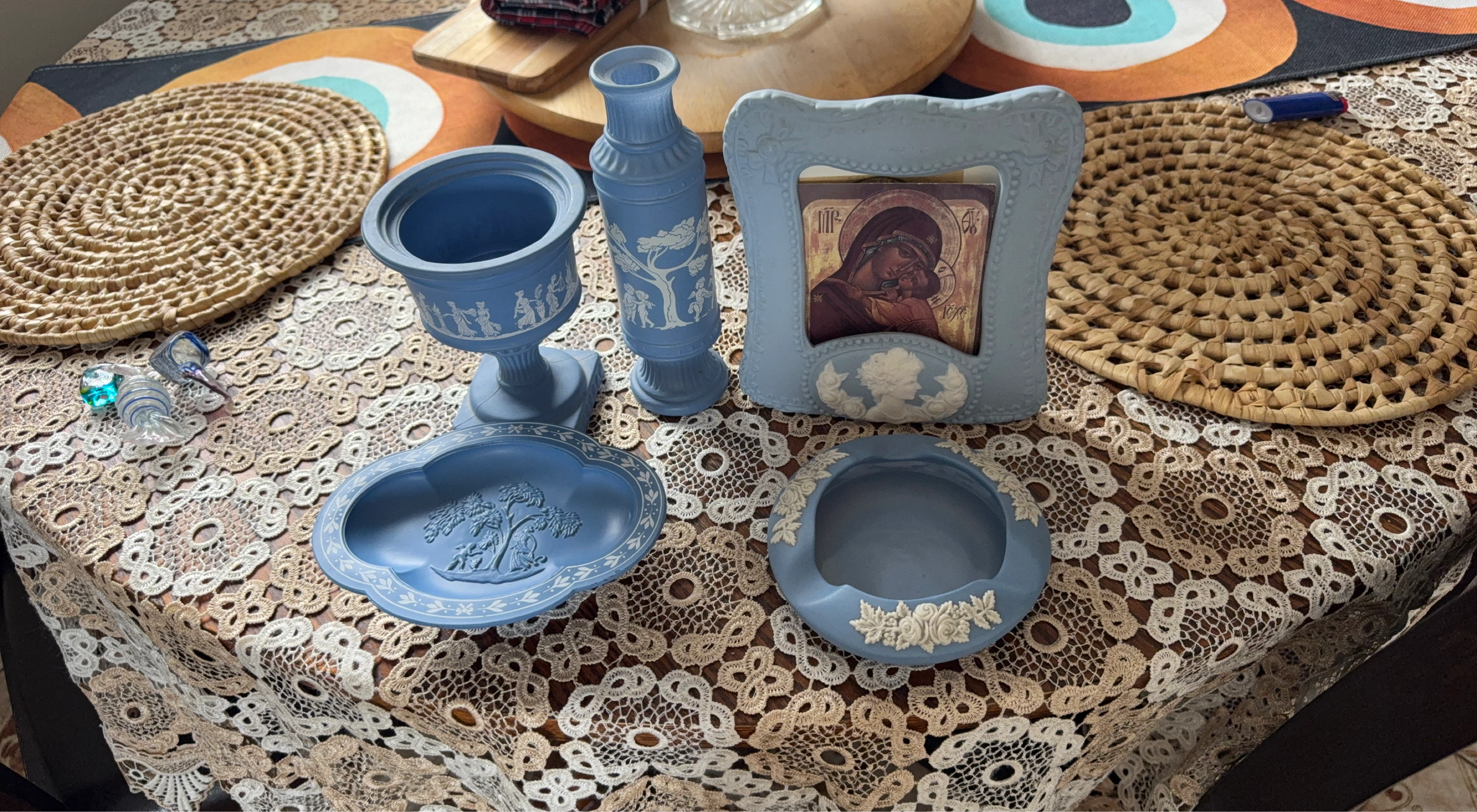 Collection of 4 Blue Jasperware Decorative Items