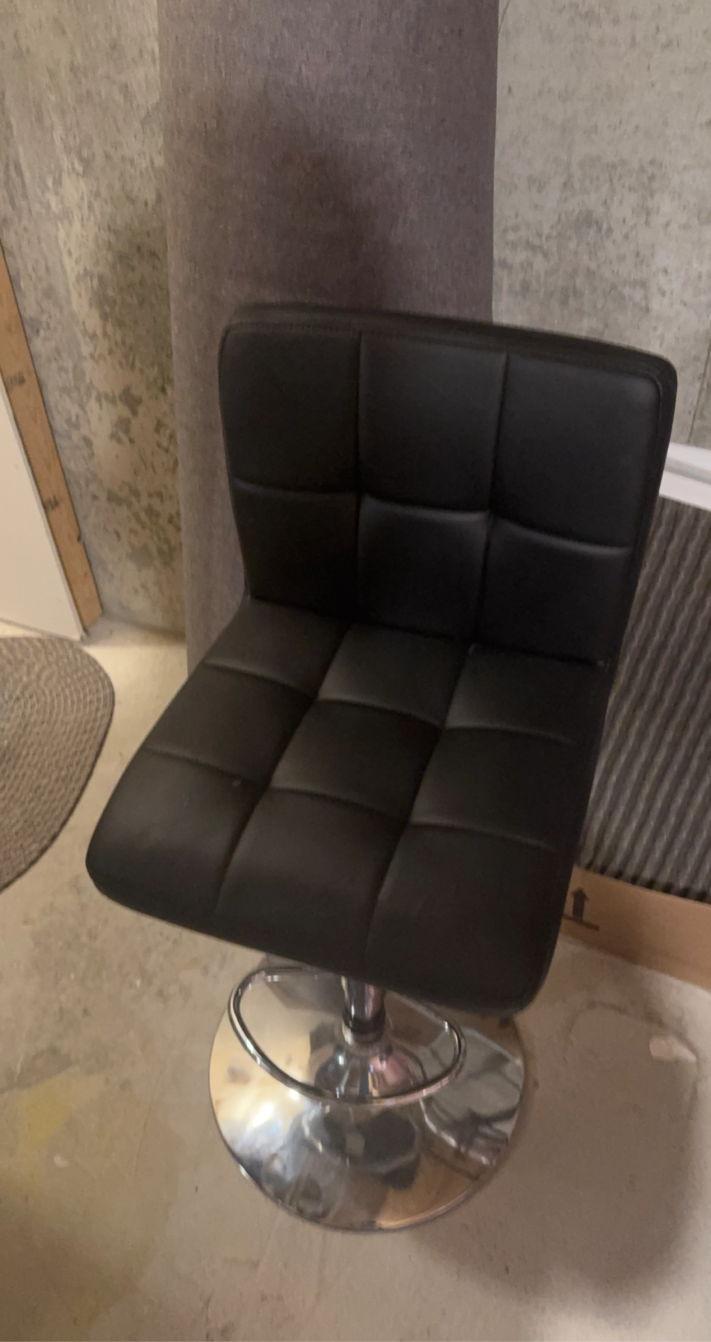 Black Faux Leather Bar Stool with Chrome Base