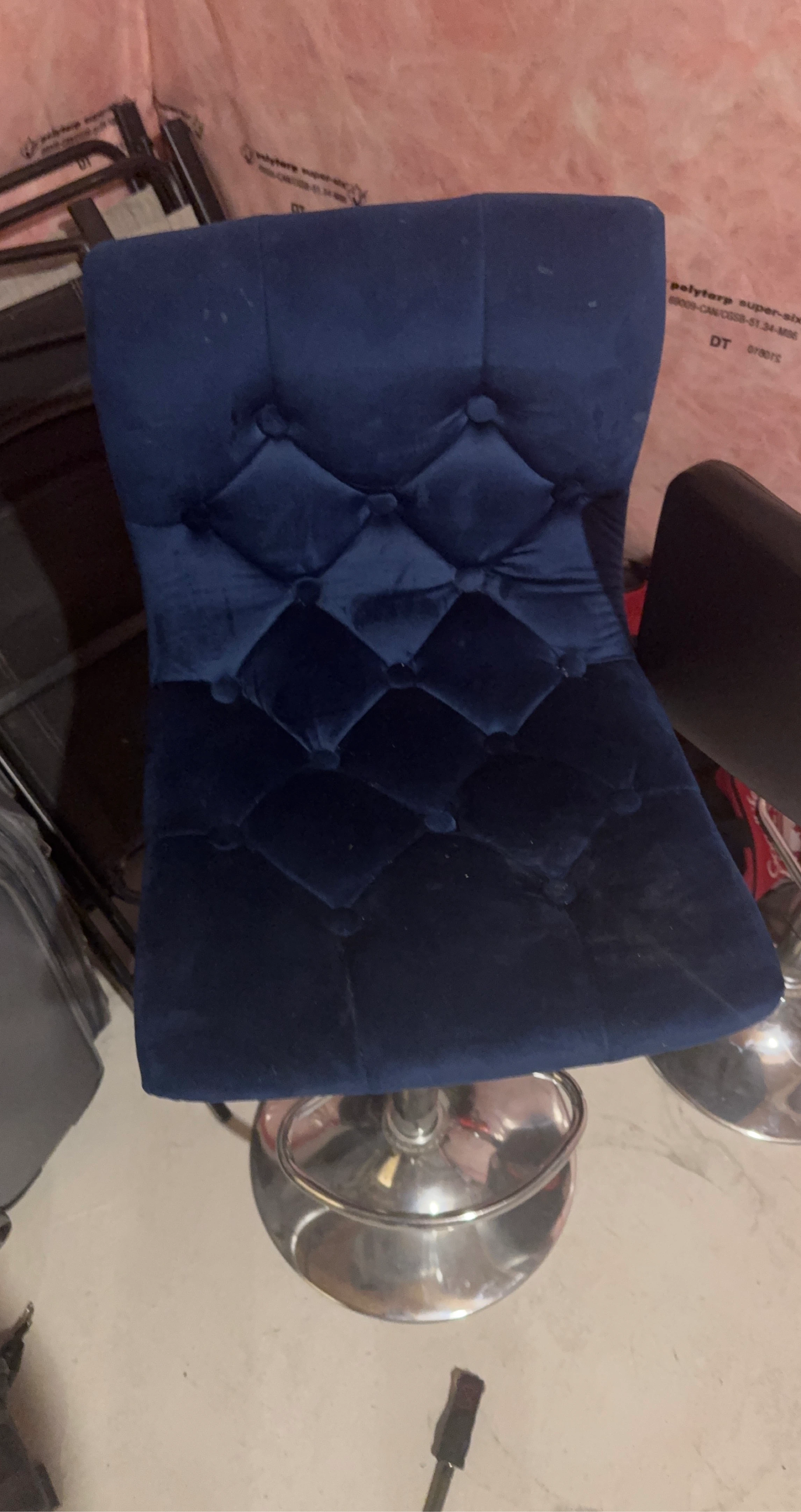 Navy Blue Velvet Tufted Bar Stool