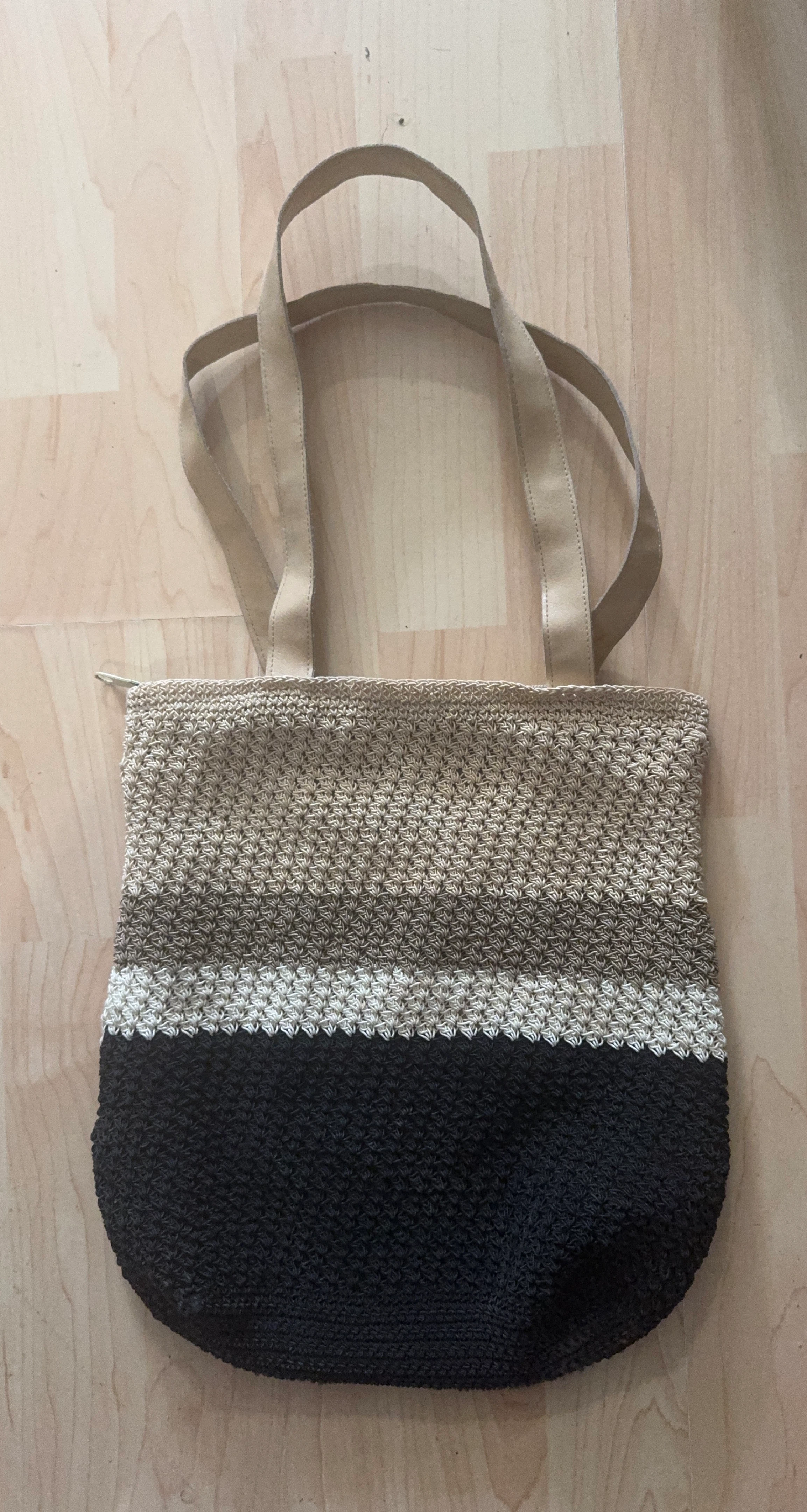 Striped Crochet Tote Bag