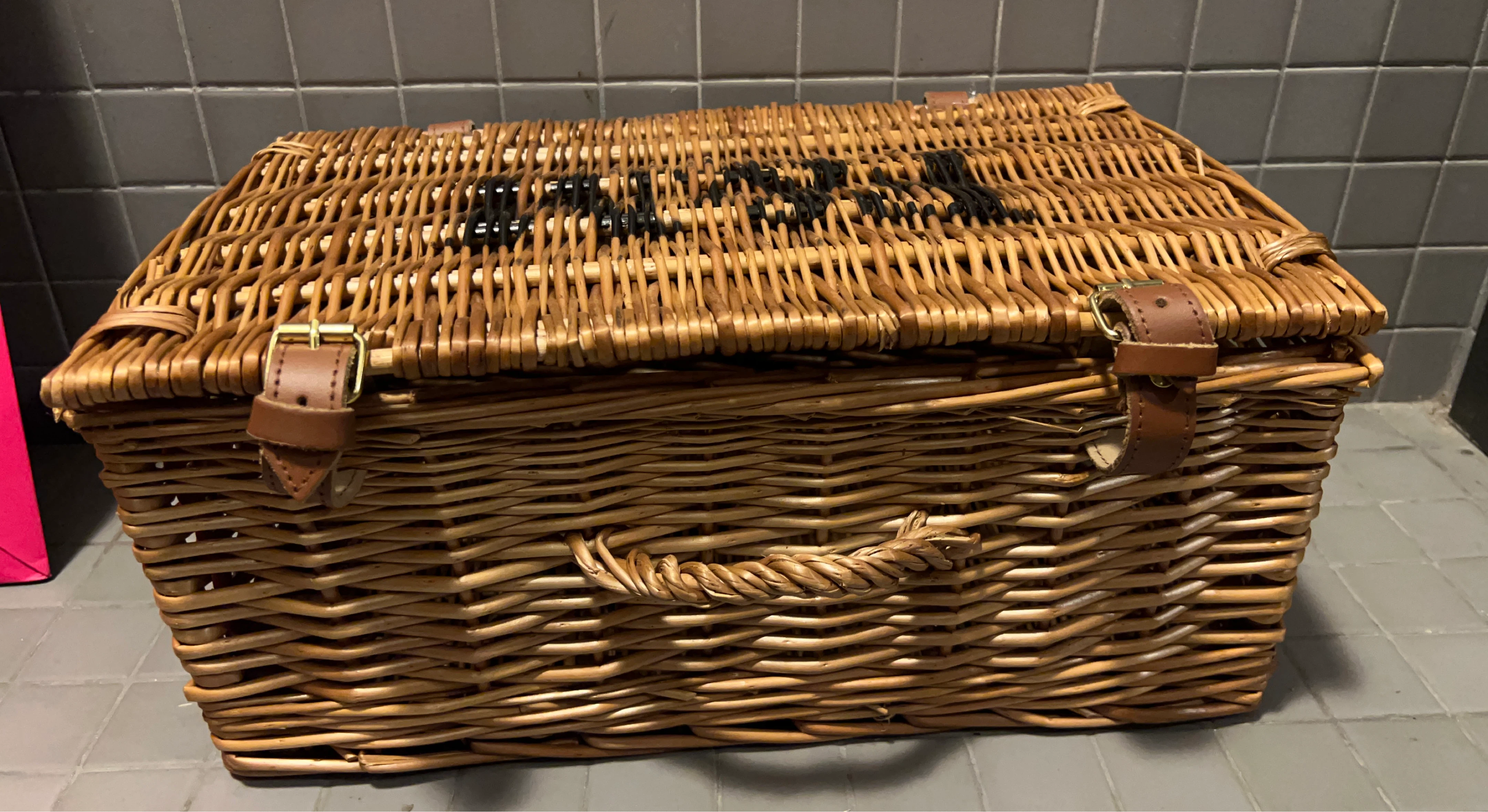 Wicker Picnic Basket with Leather Straps